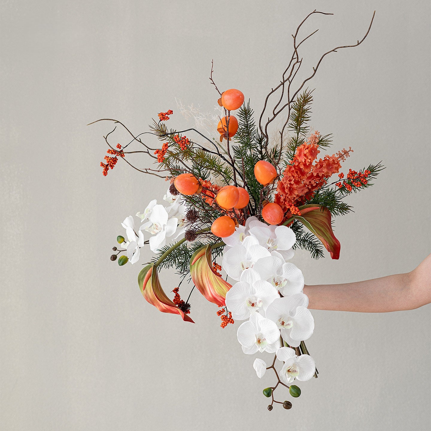 Arreglo de Ramo Floral con Tema Elegante de Otoño | Flores Artificiales de Lujo para Boda y Decoración Interior del Hogar VB-113 (Sin Jarrón)