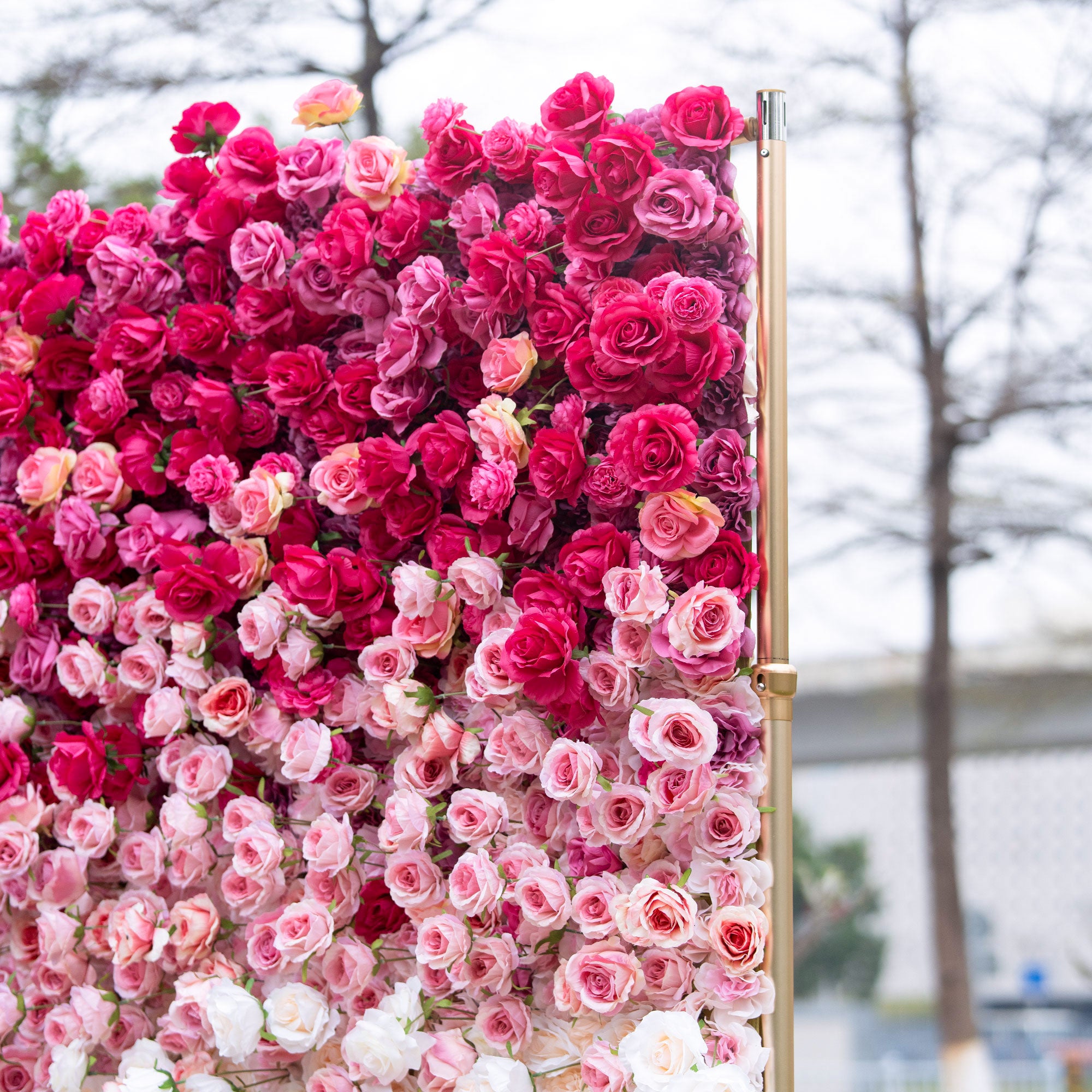 Valar 꽃 롤업 패브릭 인공 빨간색 흰색 그라데이션 꽃 벽 웨딩 배경, 꽃 파티 장식, 이벤트 사진-VF-372