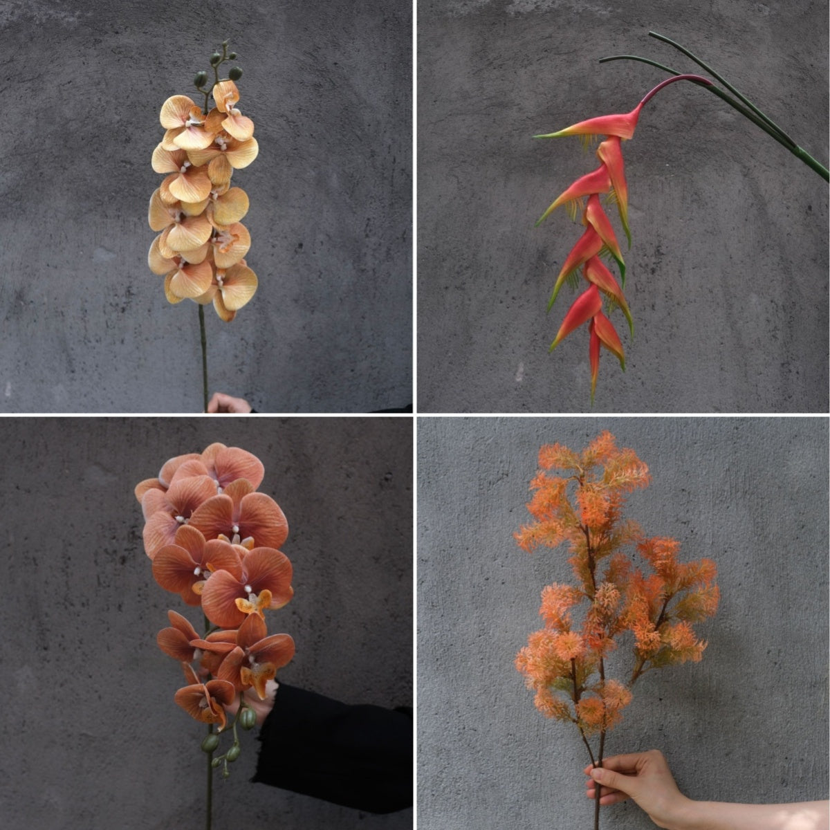 Burnt Orange Faux Orchid Stem | Modern Floral Accent for Home Decor FS-1014A