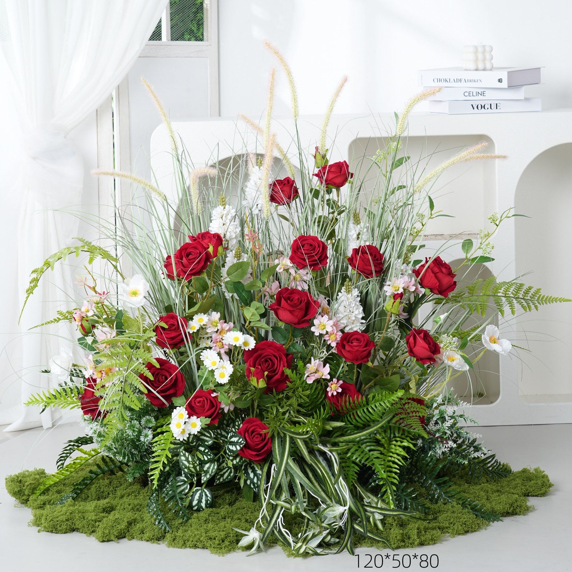 Configuración de flores artificiales inspiradas en la primavera – Conjunto de flores artificiales azules y amarillas para eventos FA-264