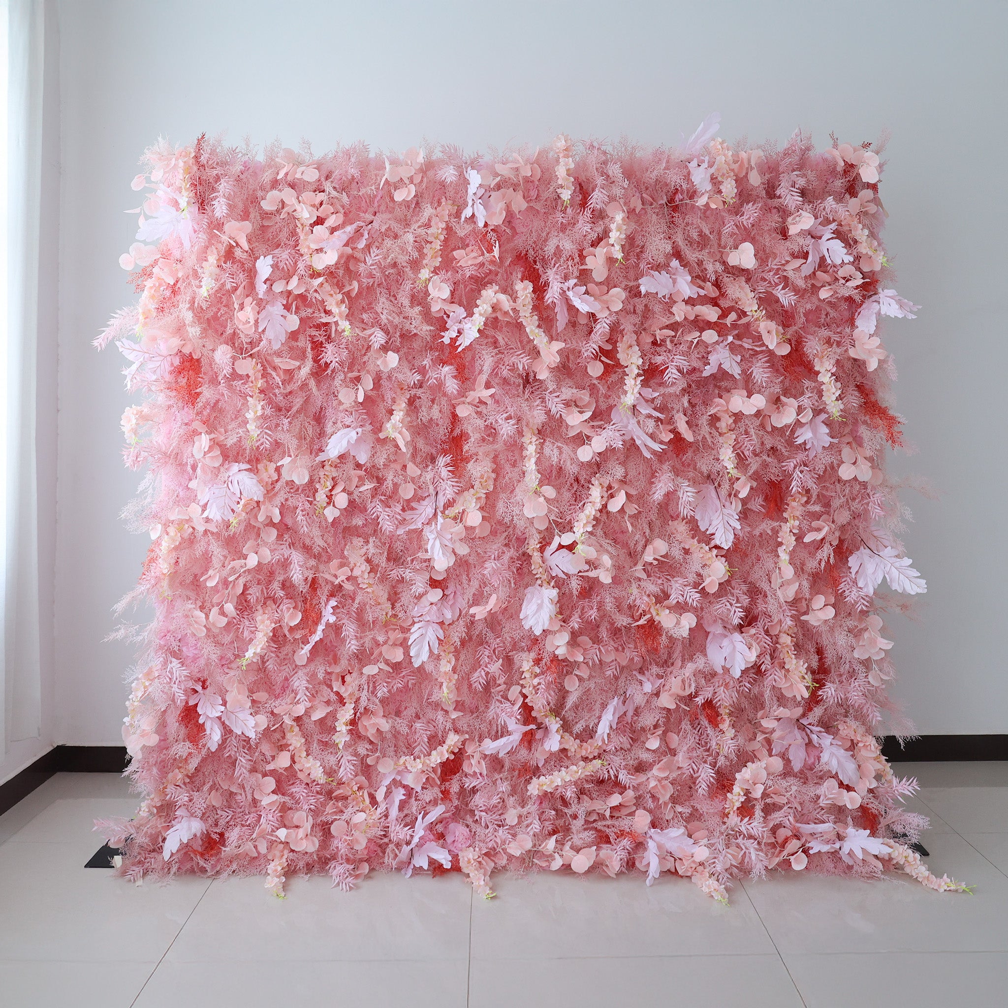 결혼식 및 파티 축하 장식을 위한 5D 핑크 로즈 롤업 꽃 벽 배경 VF-501