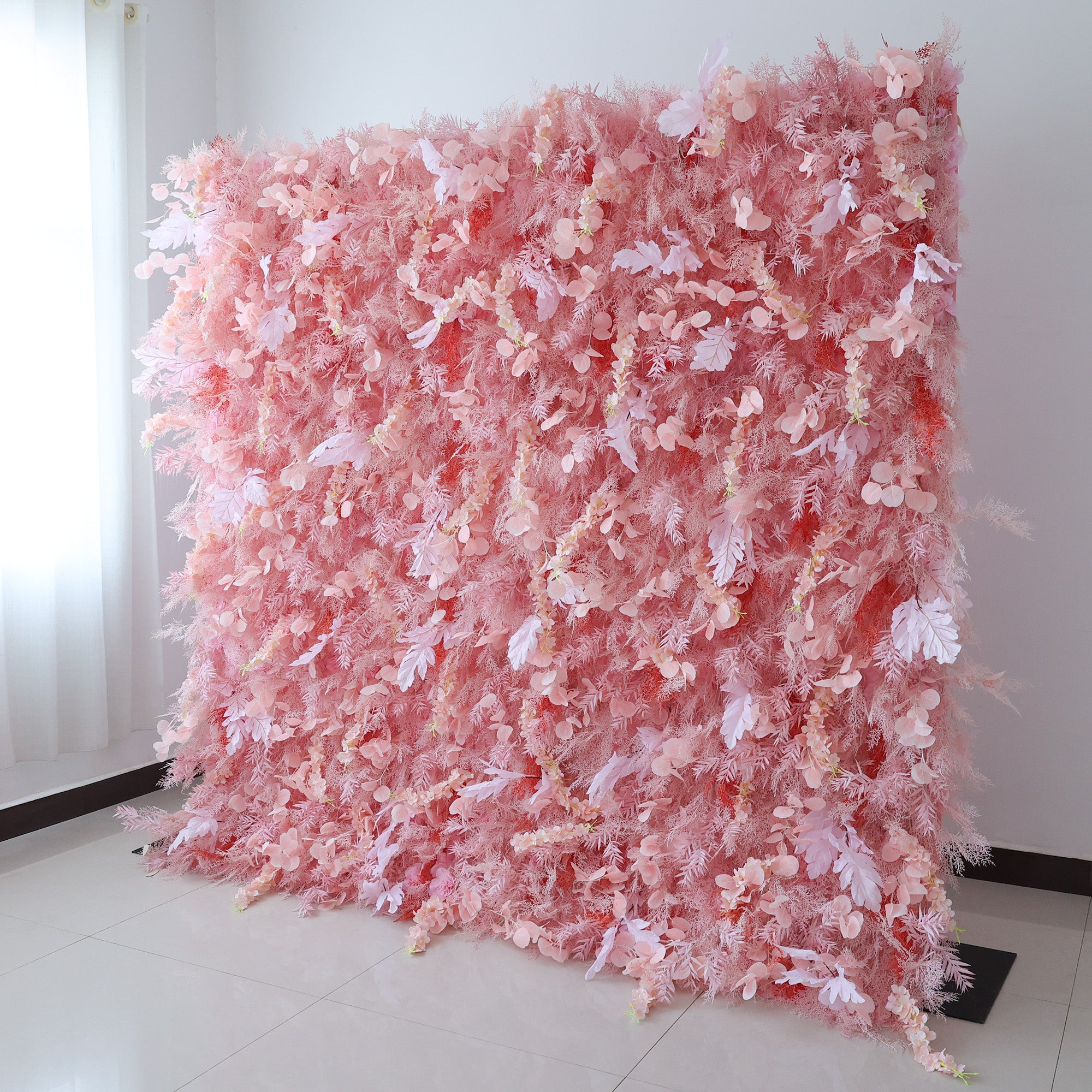 5Dピンクローズロールアップフラワーウォールバックドロップ 結婚式&パーティーセレブレーションデコ VF-501