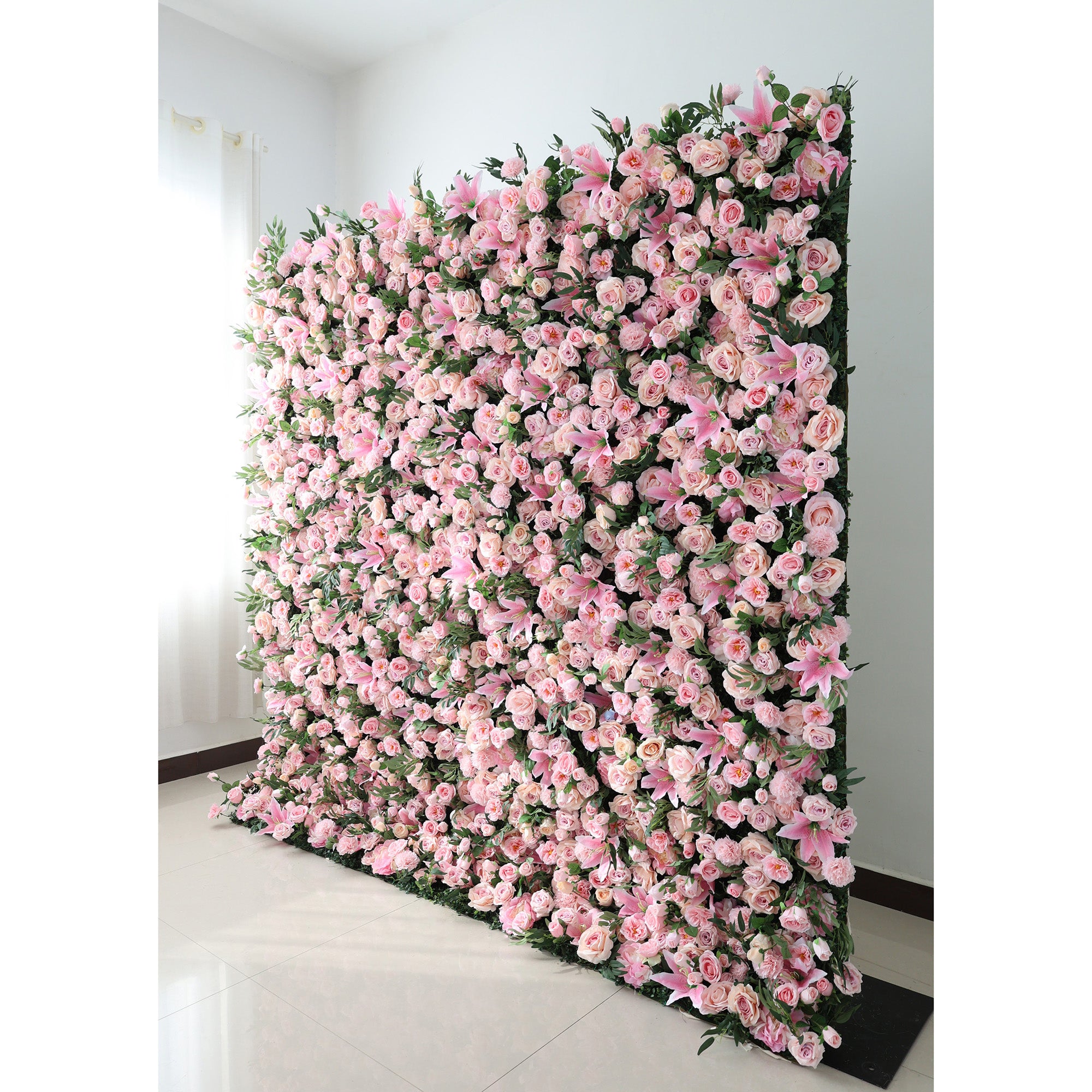 결혼식 및 파티 축하 장식을 위한 5D 핑크 로즈 롤업 꽃 벽 배경 VF-501