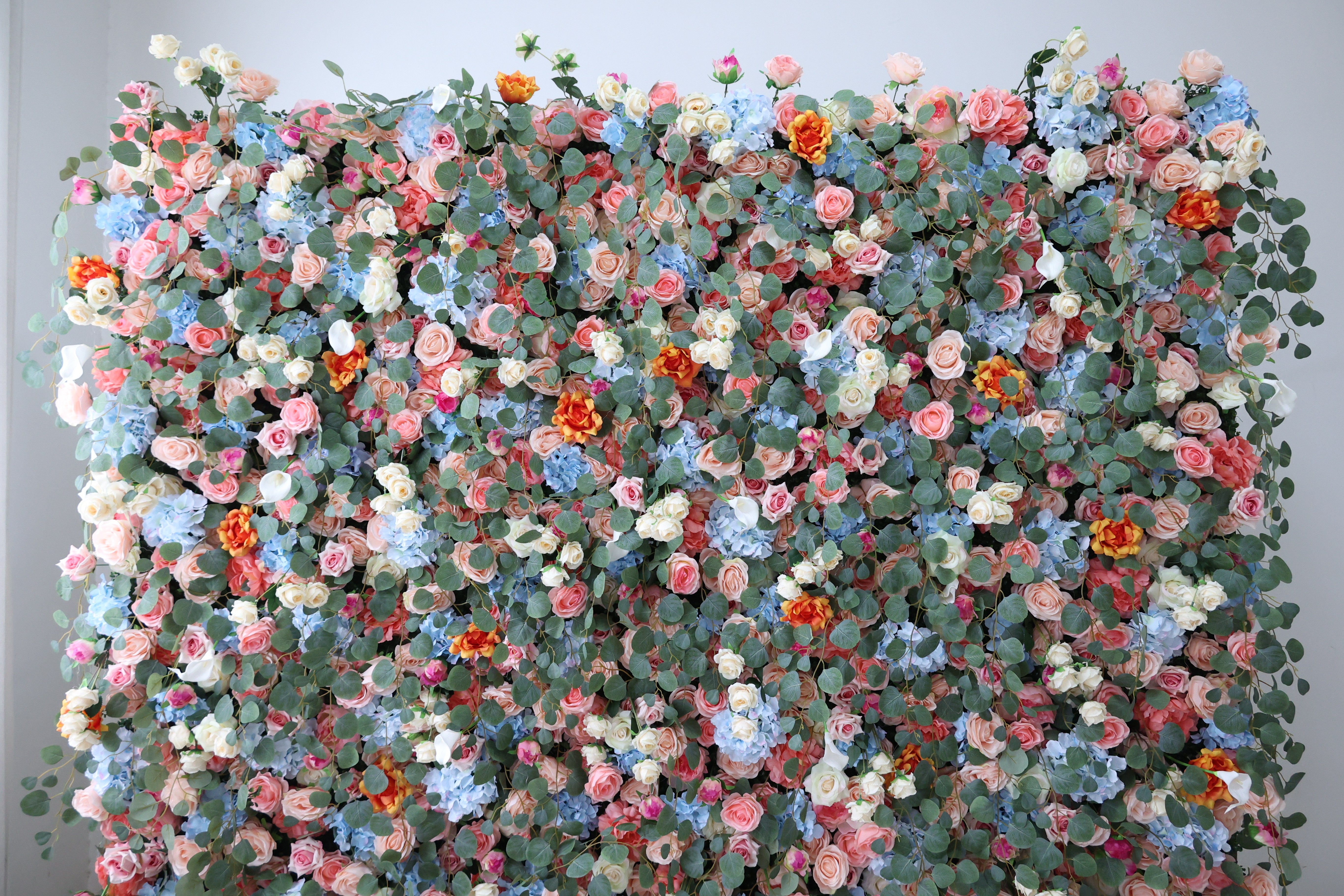 ValarFlower Blue Pink Artificial Flower Wall Backdrop, Romantic Garden Floral Wall Decoration, Luxury Wedding Ceremony Background, Pastel Flower Decor for Event & Party Decoration VF-652