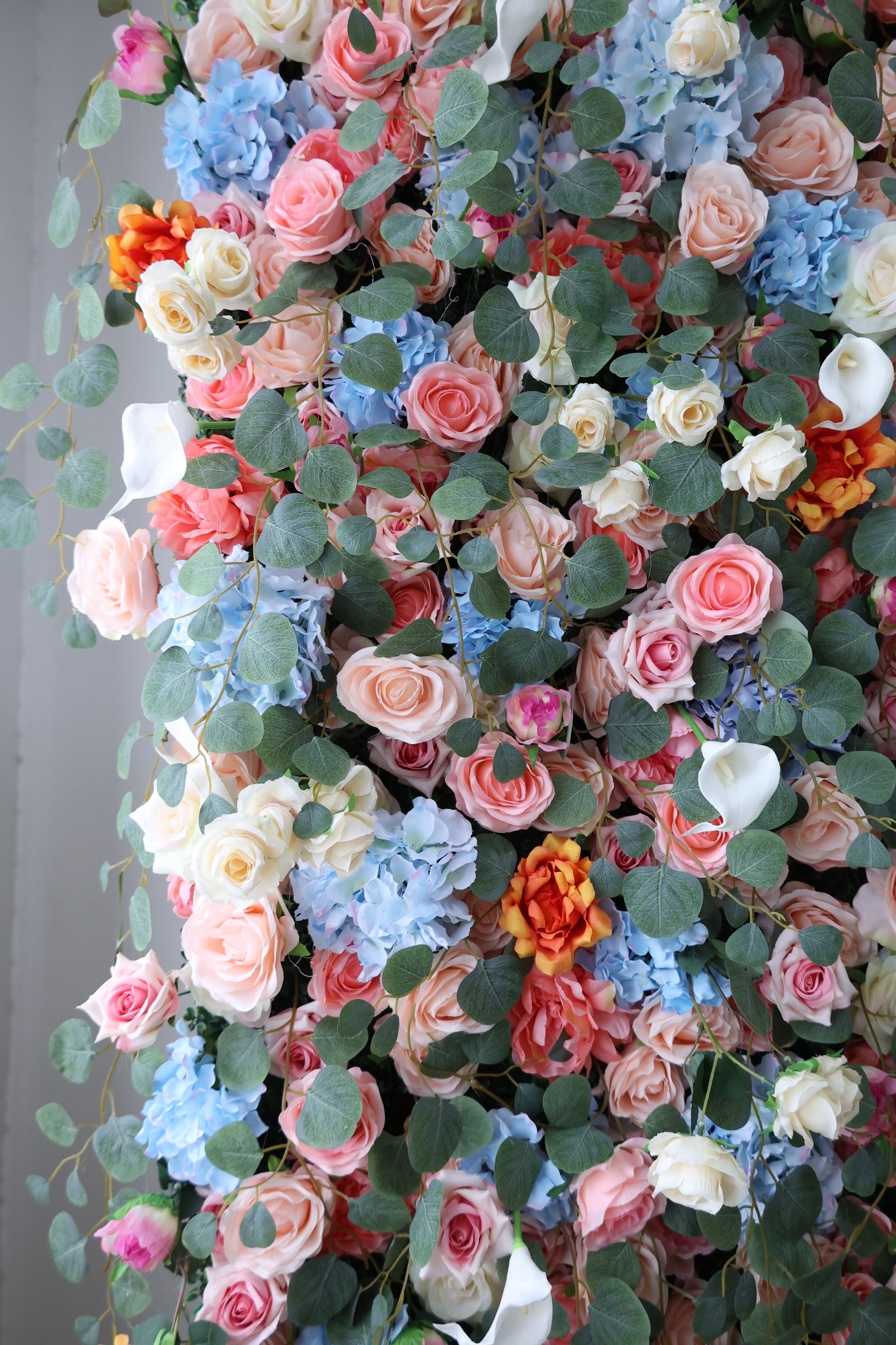 ValarFlower Blue Pink Artificial Flower Wall Backdrop, Romantic Garden Floral Wall Decoration, Luxury Wedding Ceremony Background, Pastel Flower Decor for Event & Party Decoration VF-652