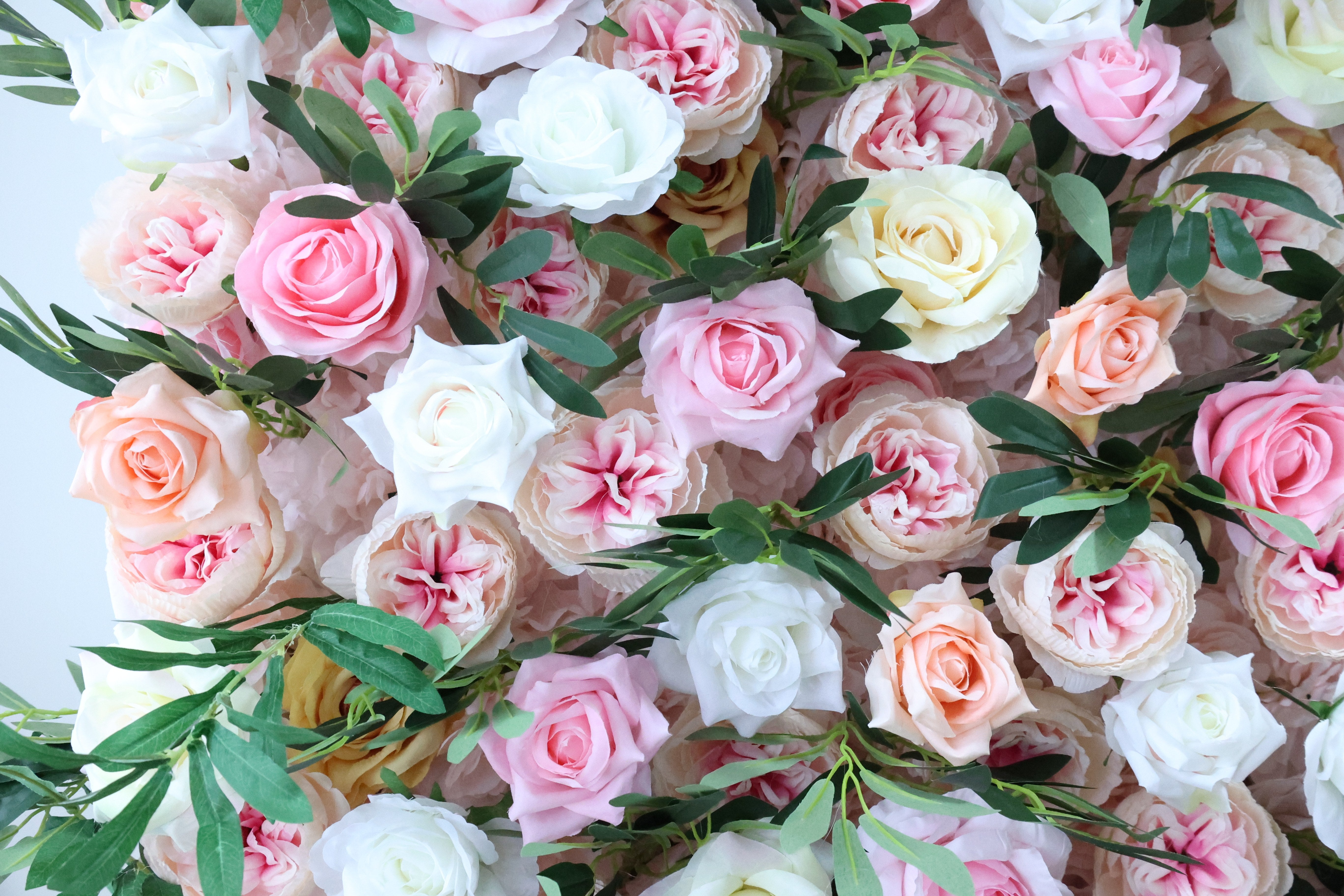 ValarFlower Pink White Artificial Flower Wall Backdrop, Romantic Garden Floral Wall Decoration, Luxury Wedding Ceremony Background, Elegant Event Decor for Party & Photo Booth Setup VF-656