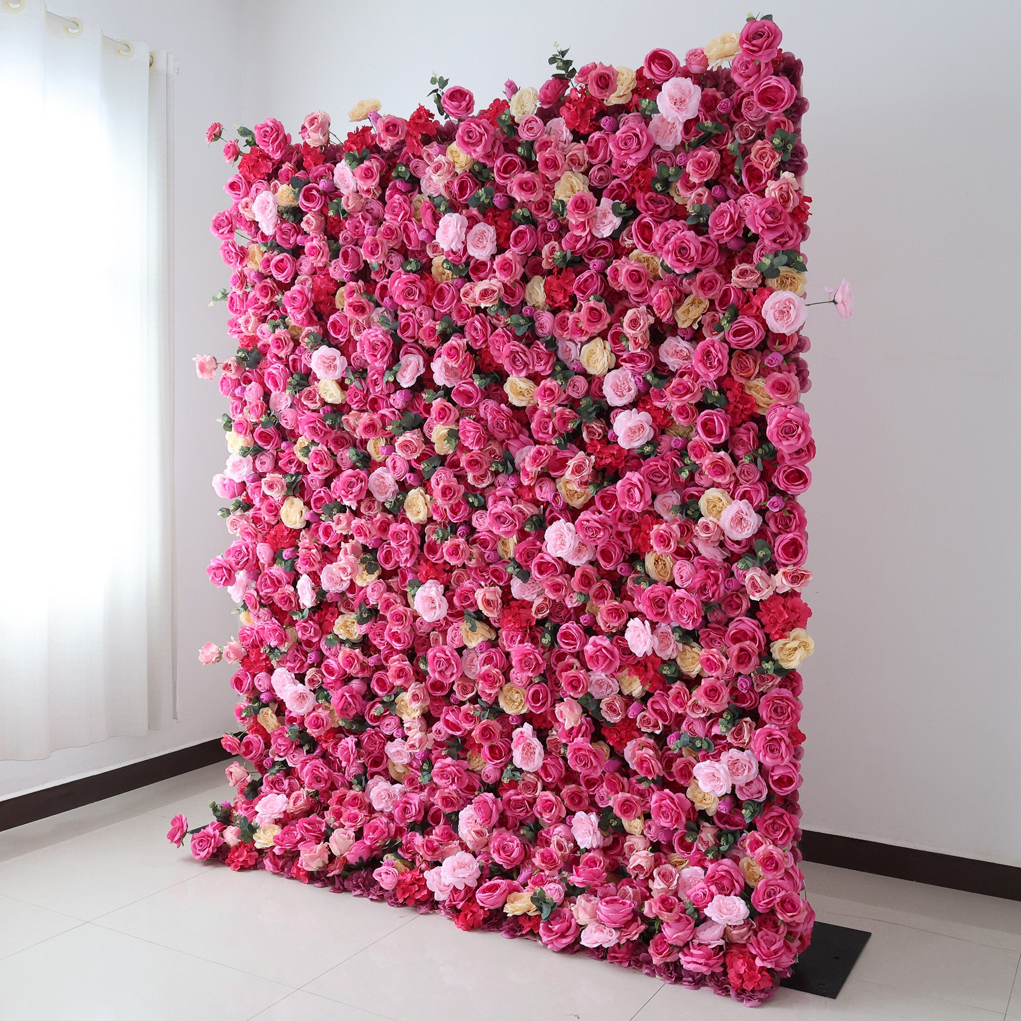 5Dピンクローズロールアップフラワーウォールバックドロップ 結婚式&パーティーセレブレーションデコ VF-501