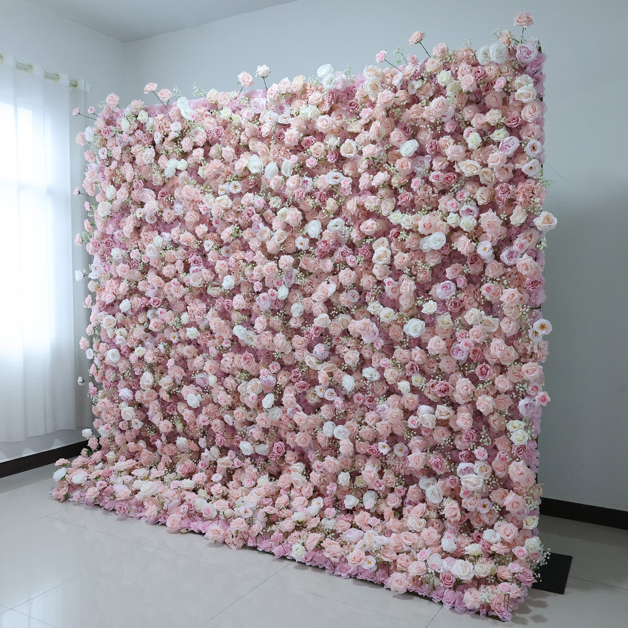 5Dピンクローズロールアップフラワーウォールバックドロップ 結婚式&パーティーセレブレーションデコ VF-501