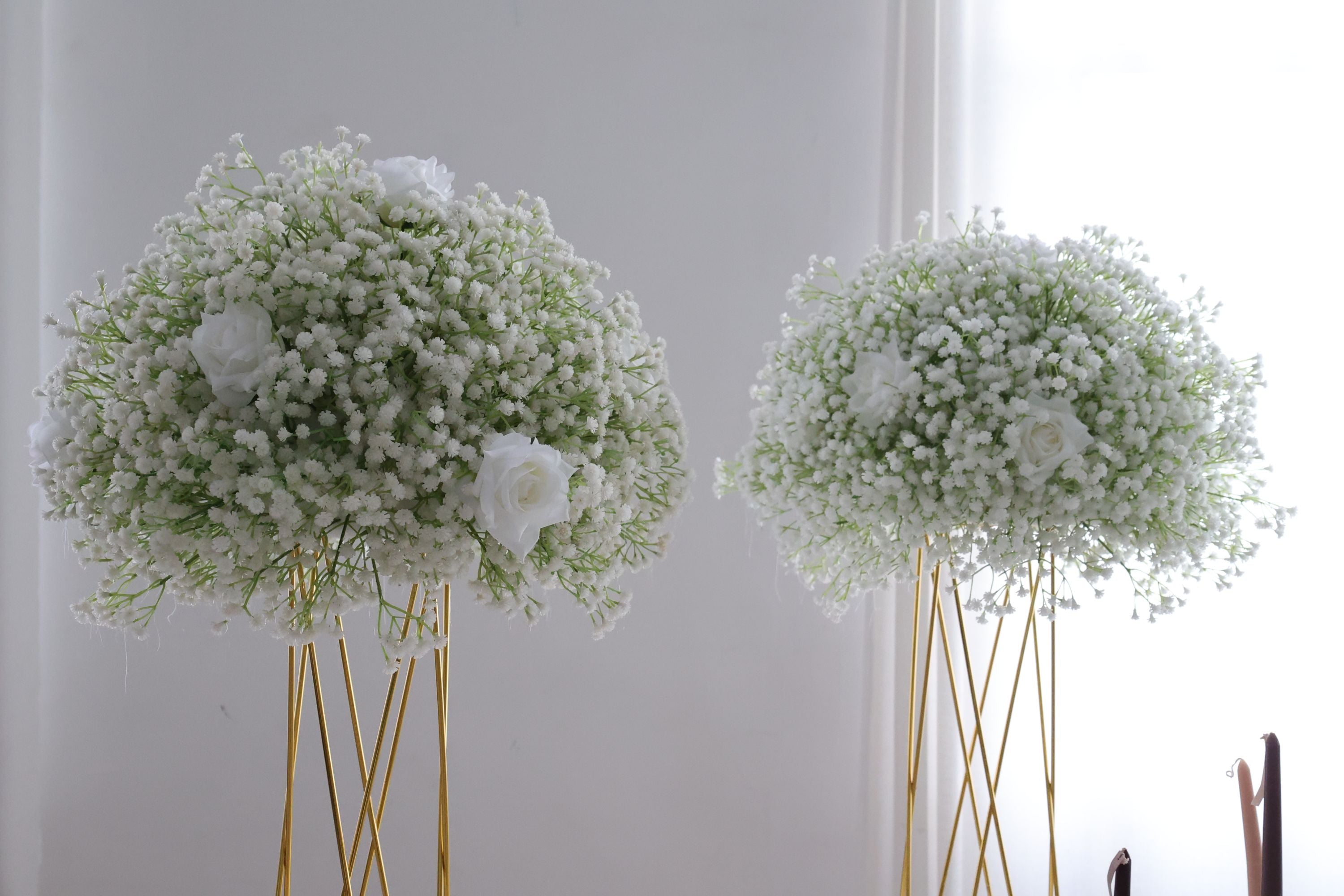 Solitary Elegance - A Delicate White Rose Amidst a Sea of Baby's Breath FB-030
