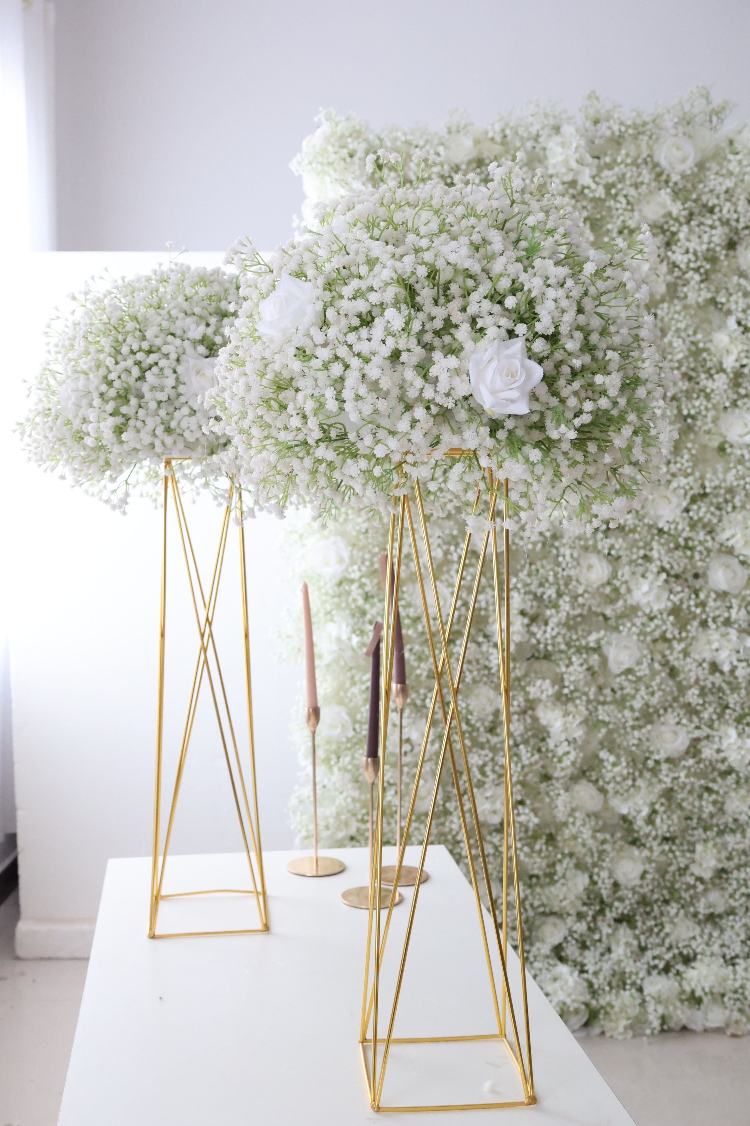 Solitary Elegance - A Delicate White Rose Amidst a Sea of Baby's Breath FB-030