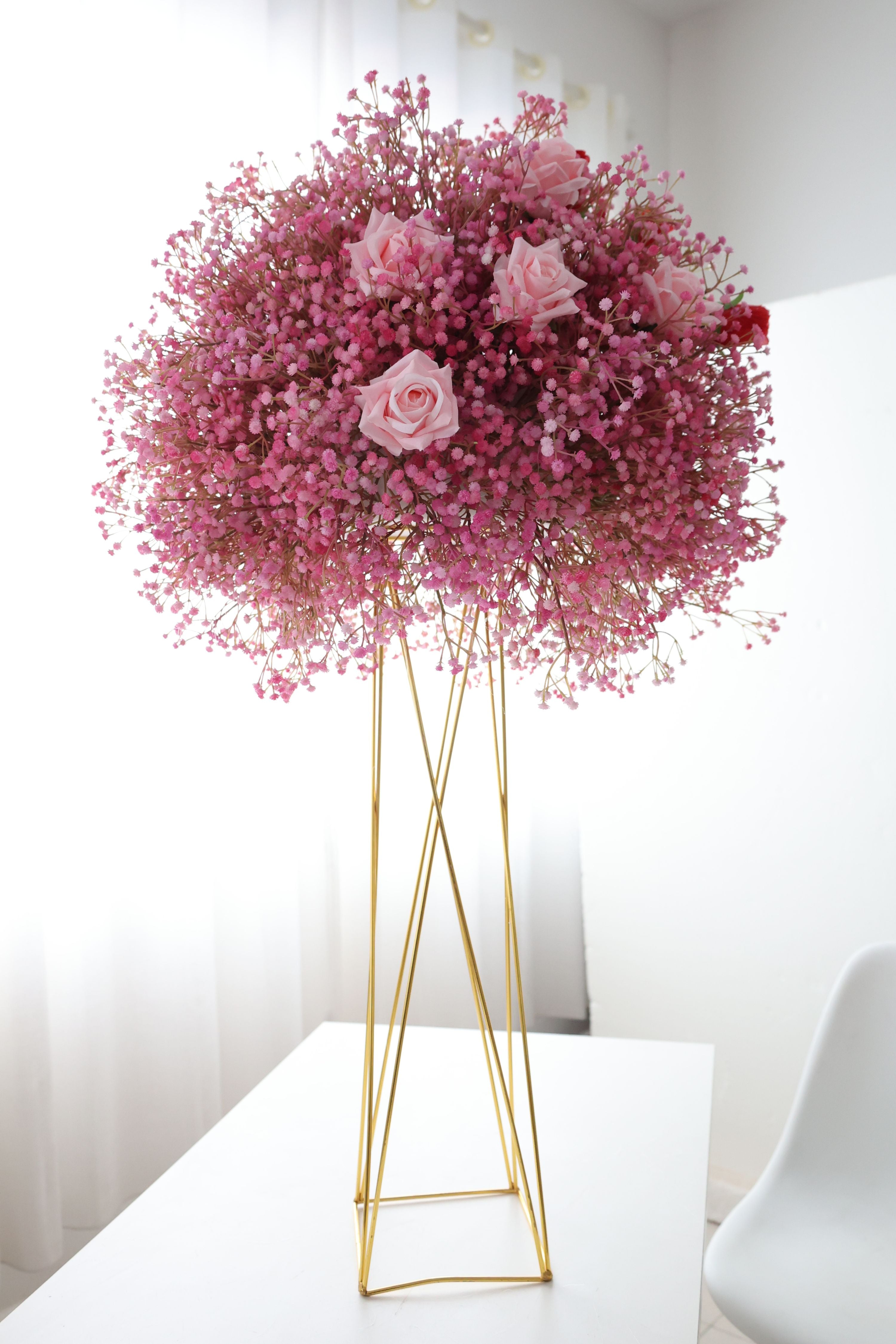 Blushing Harmony - Graceful Pink Roses Nestled in a Cloud of Pink Baby's Breath FB-040