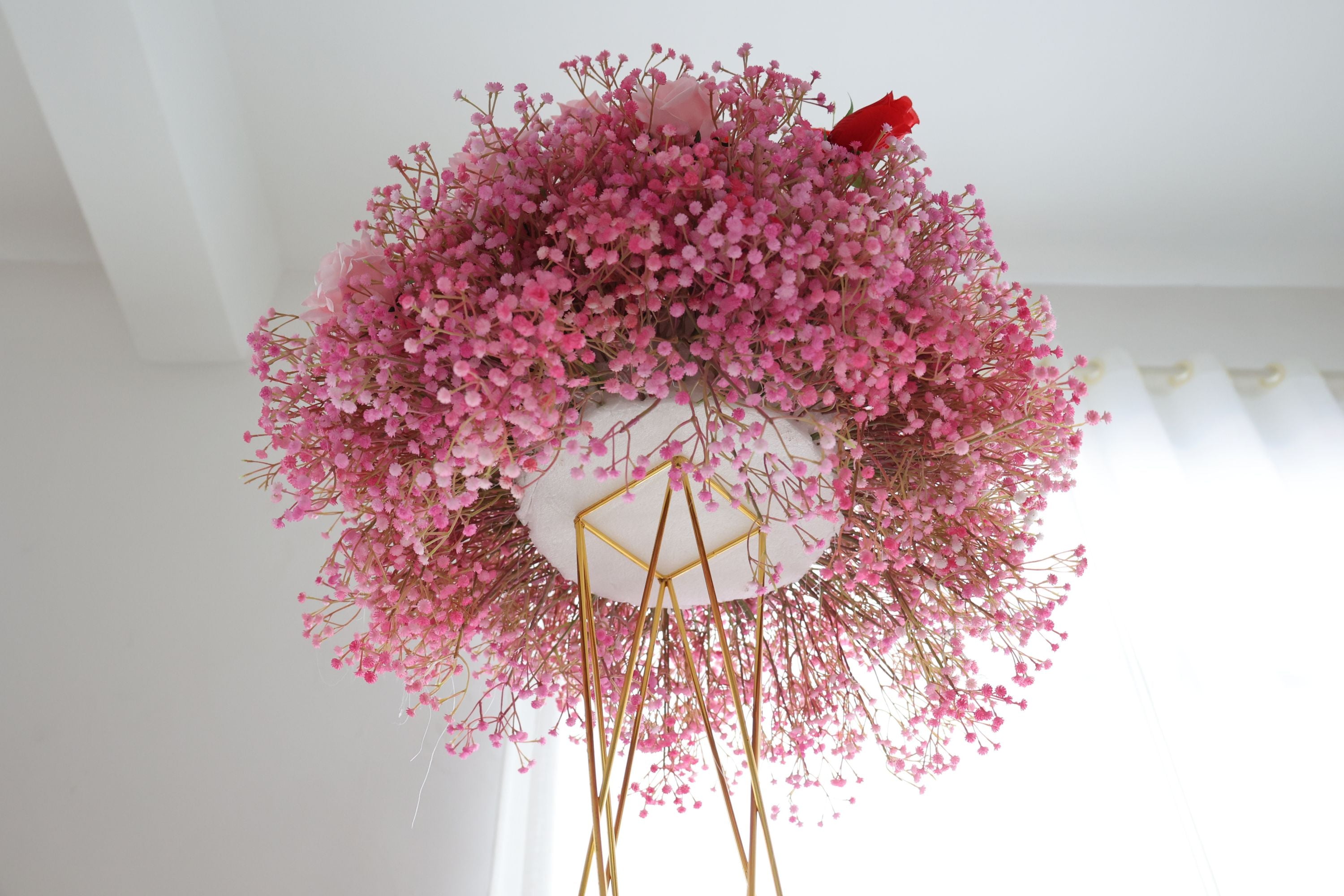 Blushing Harmony - Graceful Pink Roses Nestled in a Cloud of Pink Baby's Breath FB-040