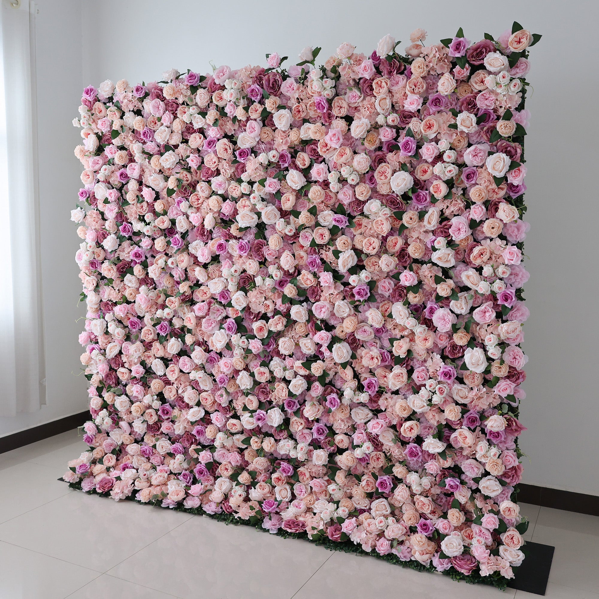 결혼식 및 파티 축하 장식을 위한 5D 핑크 로즈 롤업 꽃 벽 배경 VF-501