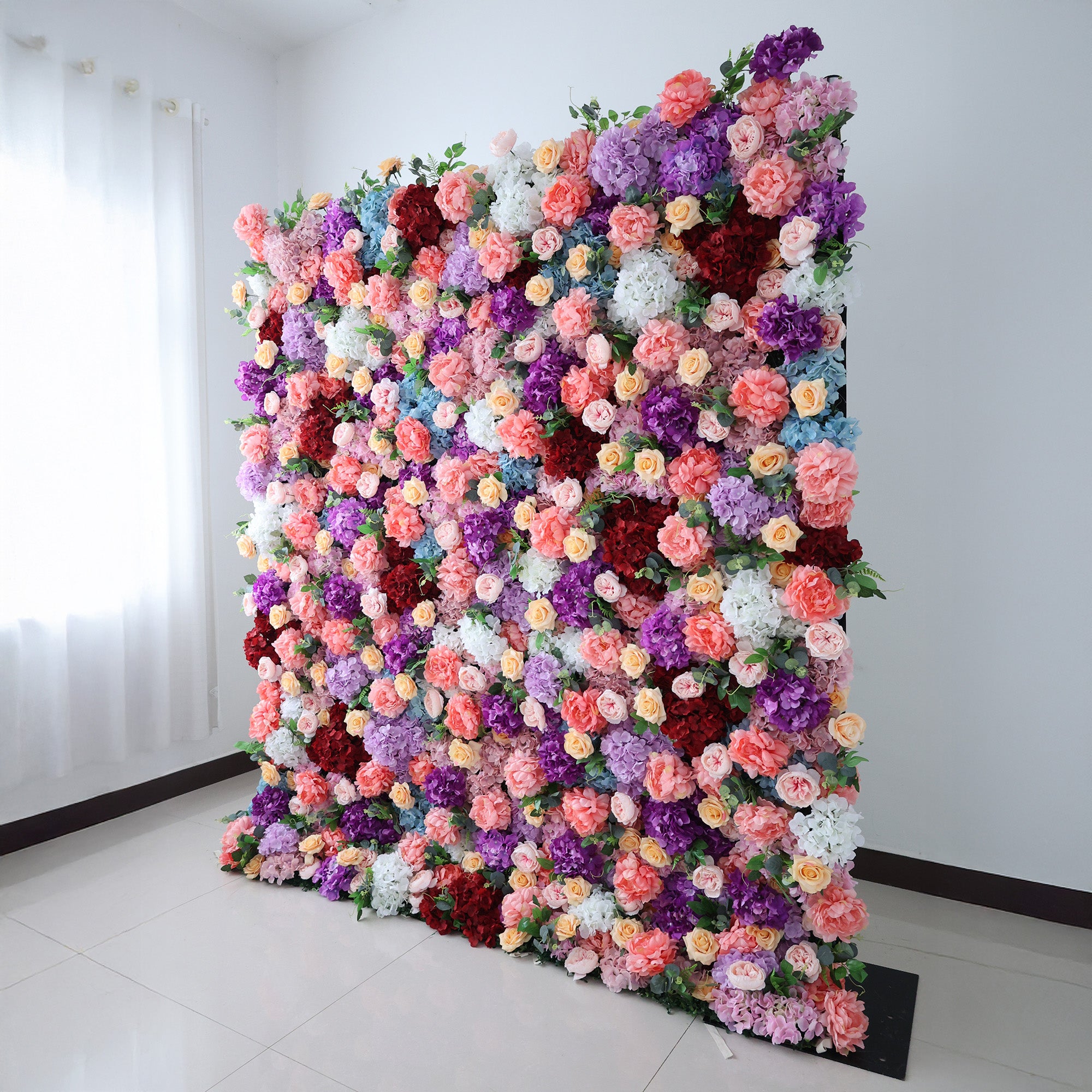 결혼식 및 파티 축하 장식을 위한 5D 핑크 로즈 롤업 꽃 벽 배경 VF-501