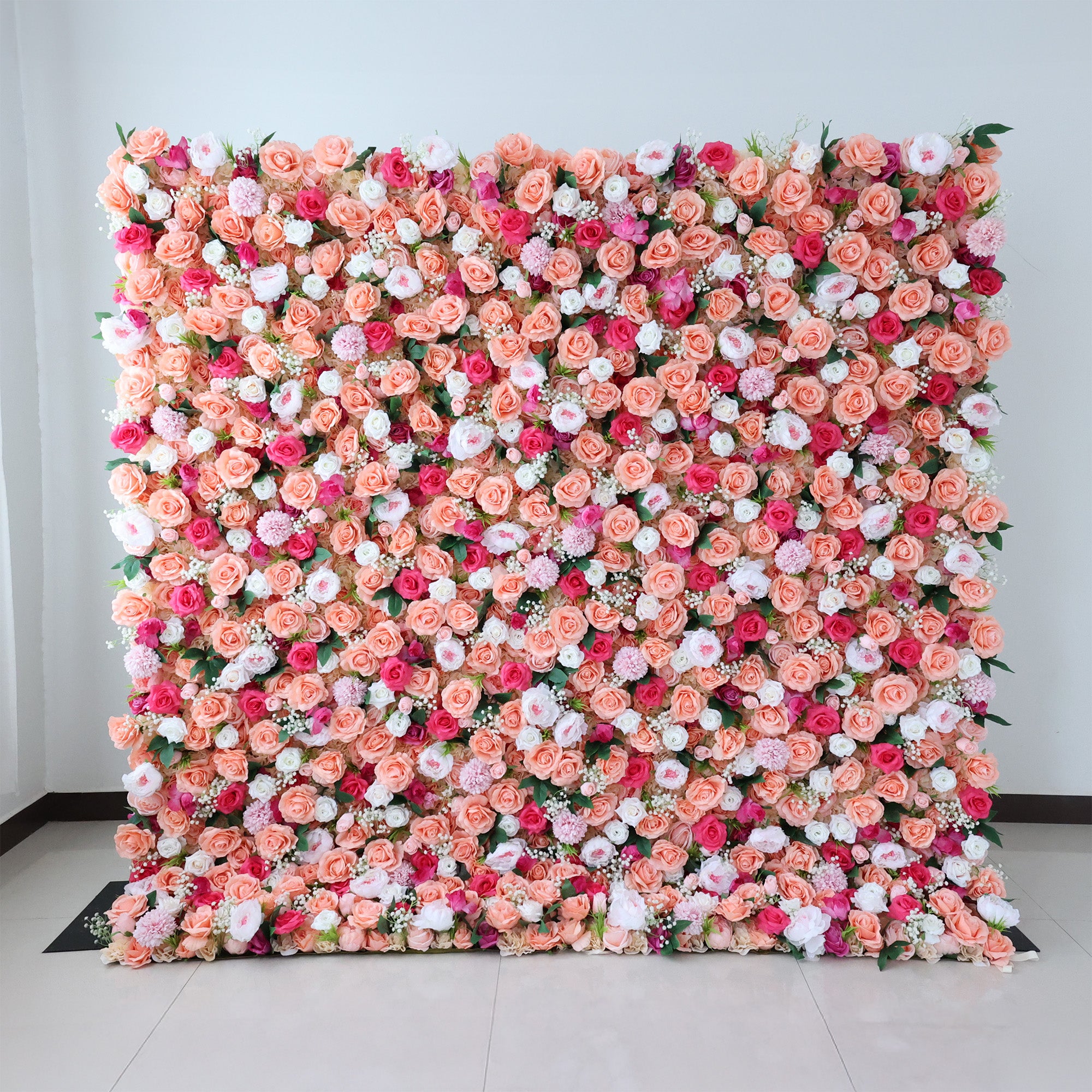 결혼식 및 파티 축하 장식을 위한 5D 핑크 로즈 롤업 꽃 벽 배경 VF-501