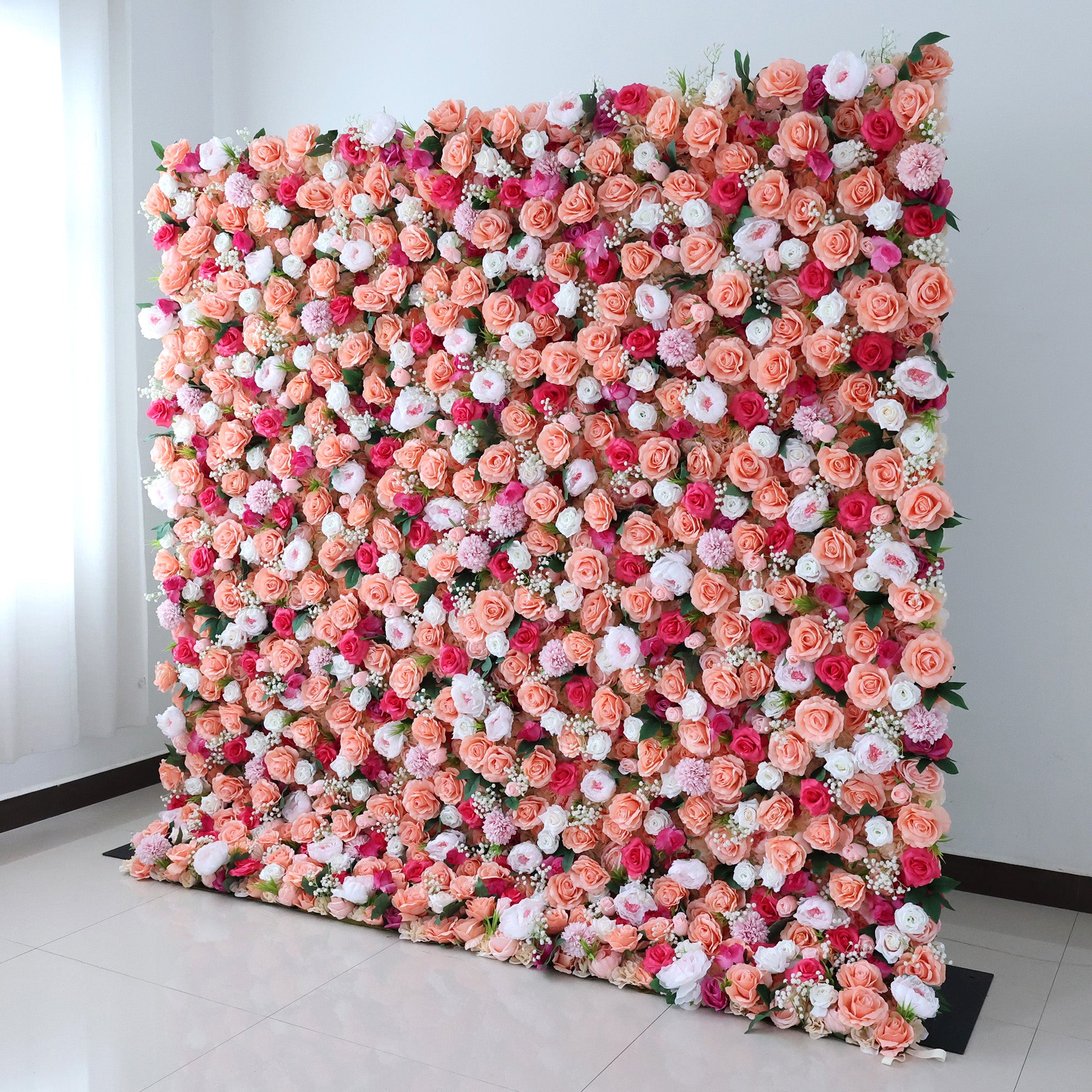 5Dピンクローズロールアップフラワーウォールバックドロップ 結婚式&パーティーセレブレーションデコ VF-501