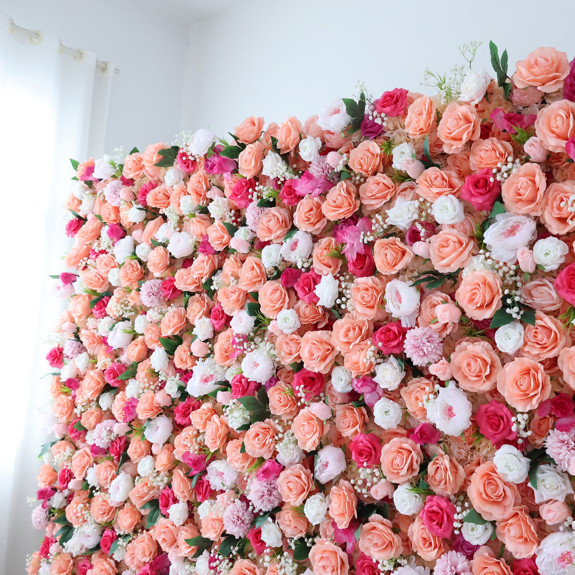 5Dピンクローズロールアップフラワーウォールバックドロップ 結婚式&パーティーセレブレーションデコ VF-501
