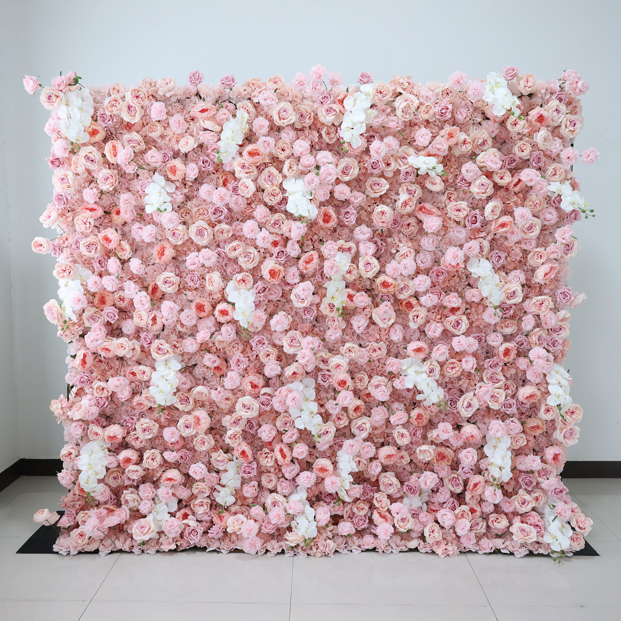 결혼식 및 파티 축하 장식을 위한 5D 핑크 로즈 롤업 꽃 벽 배경 VF-501