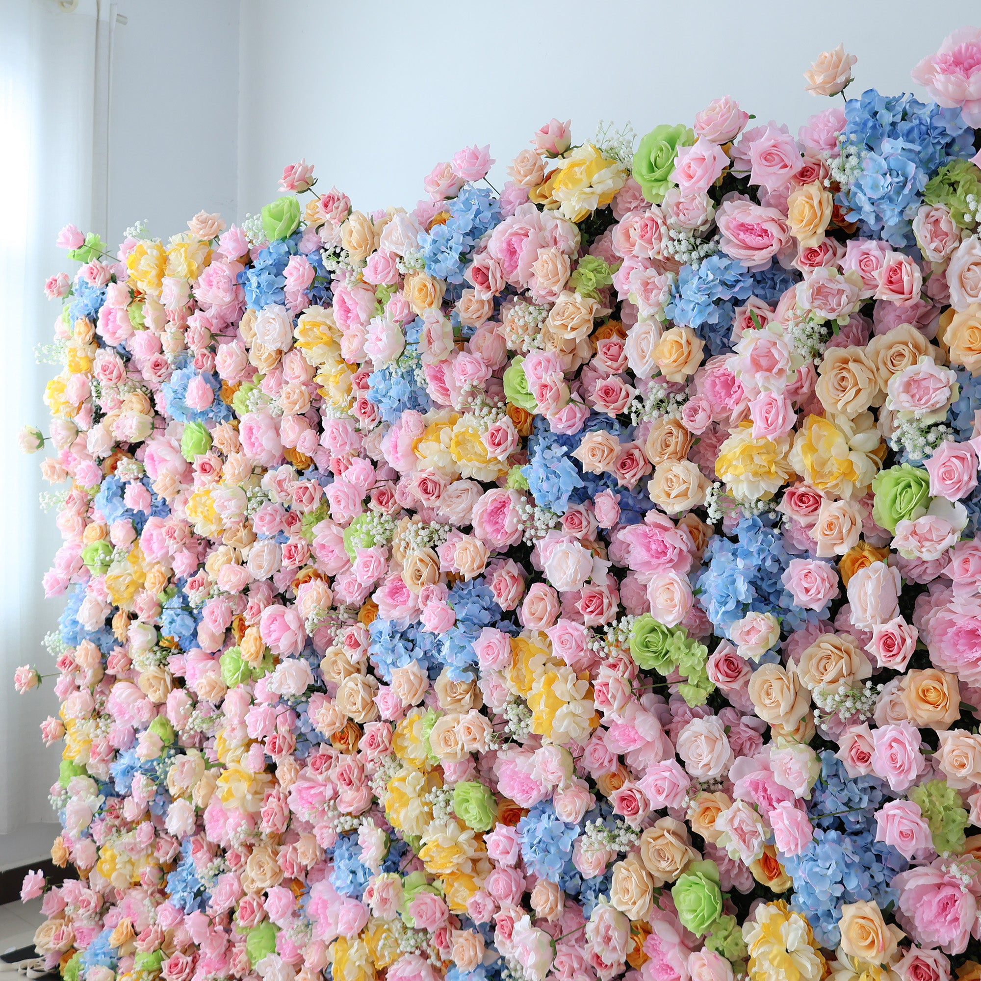 결혼식 및 파티 축하 장식을 위한 5D 핑크 로즈 롤업 꽃 벽 배경 VF-501