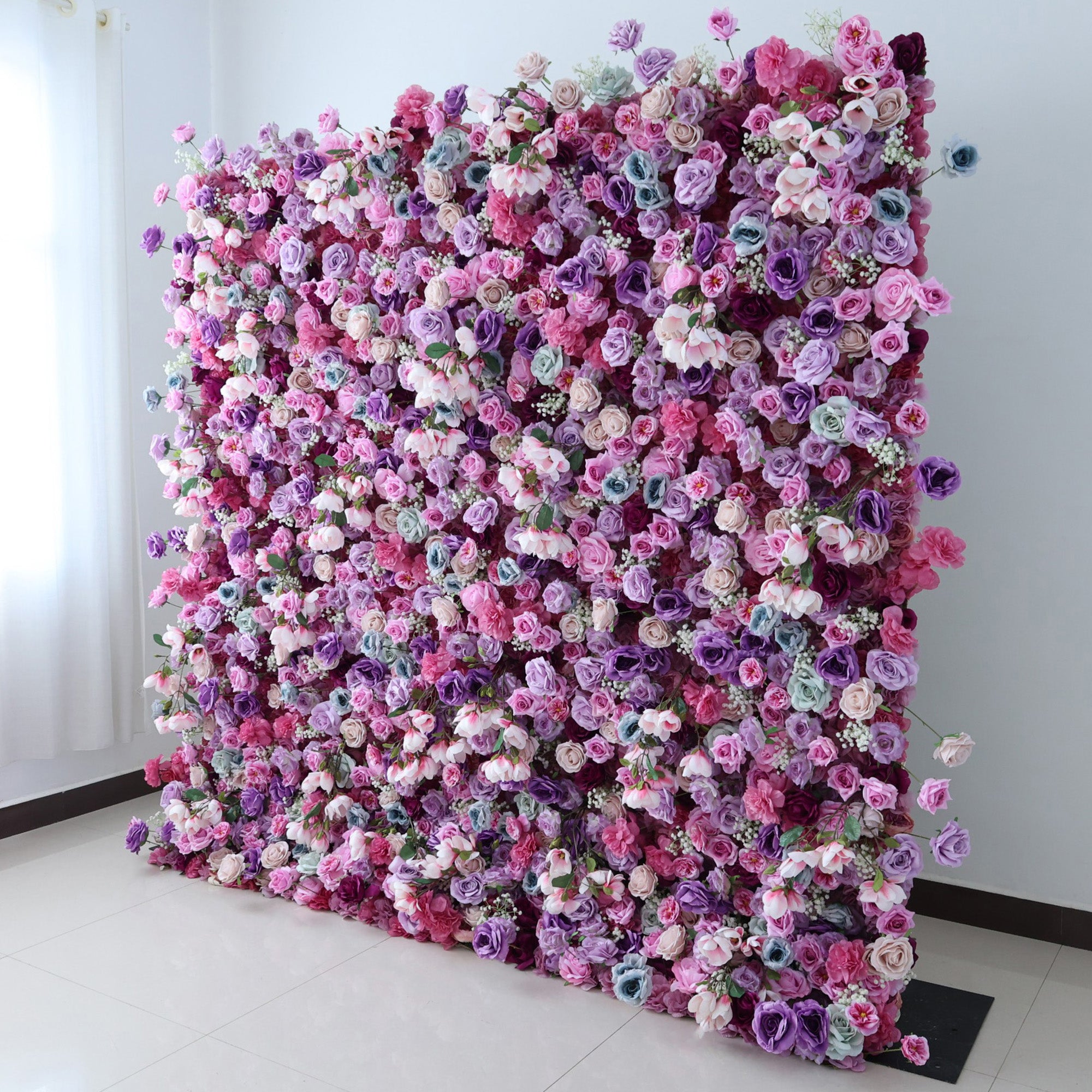 결혼식 및 파티 축하 장식을 위한 5D 핑크 로즈 롤업 꽃 벽 배경 VF-501