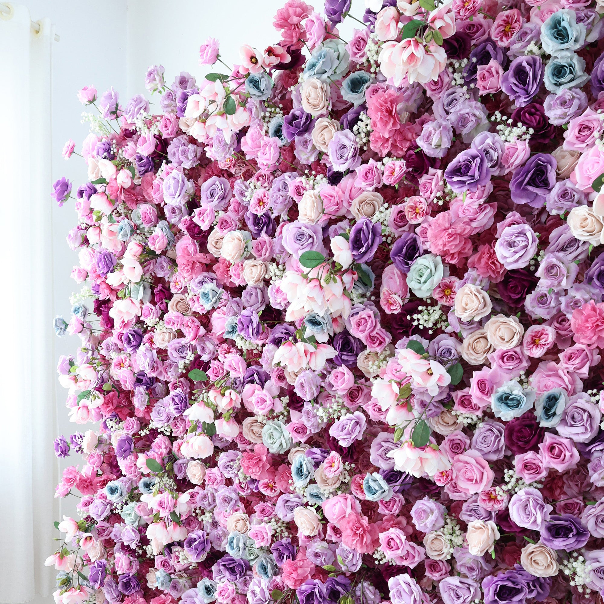 결혼식 및 파티 축하 장식을 위한 5D 핑크 로즈 롤업 꽃 벽 배경 VF-501