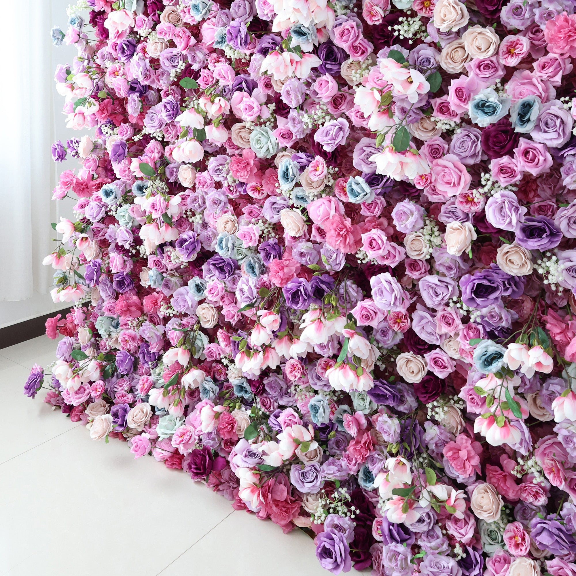 결혼식 및 파티 축하 장식을 위한 5D 핑크 로즈 롤업 꽃 벽 배경 VF-501