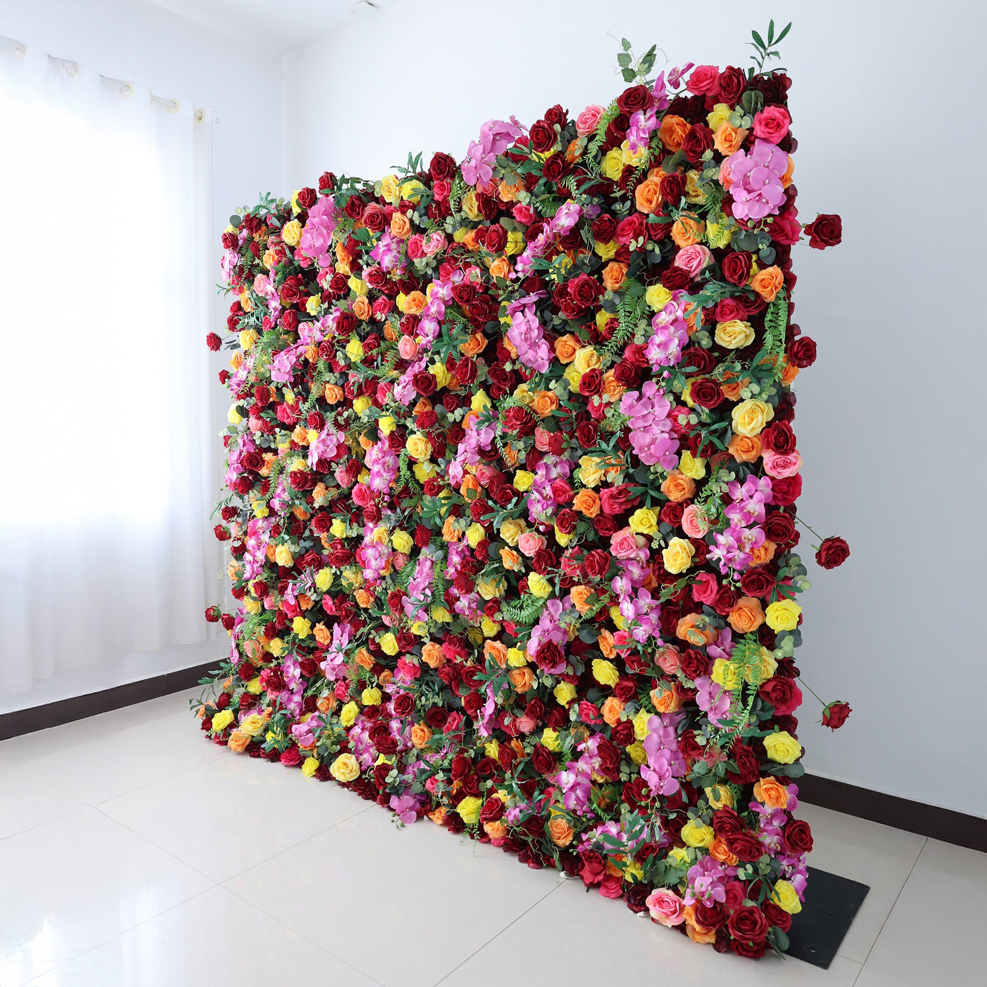 결혼식 및 파티 축하 장식을 위한 5D 핑크 로즈 롤업 꽃 벽 배경 VF-501