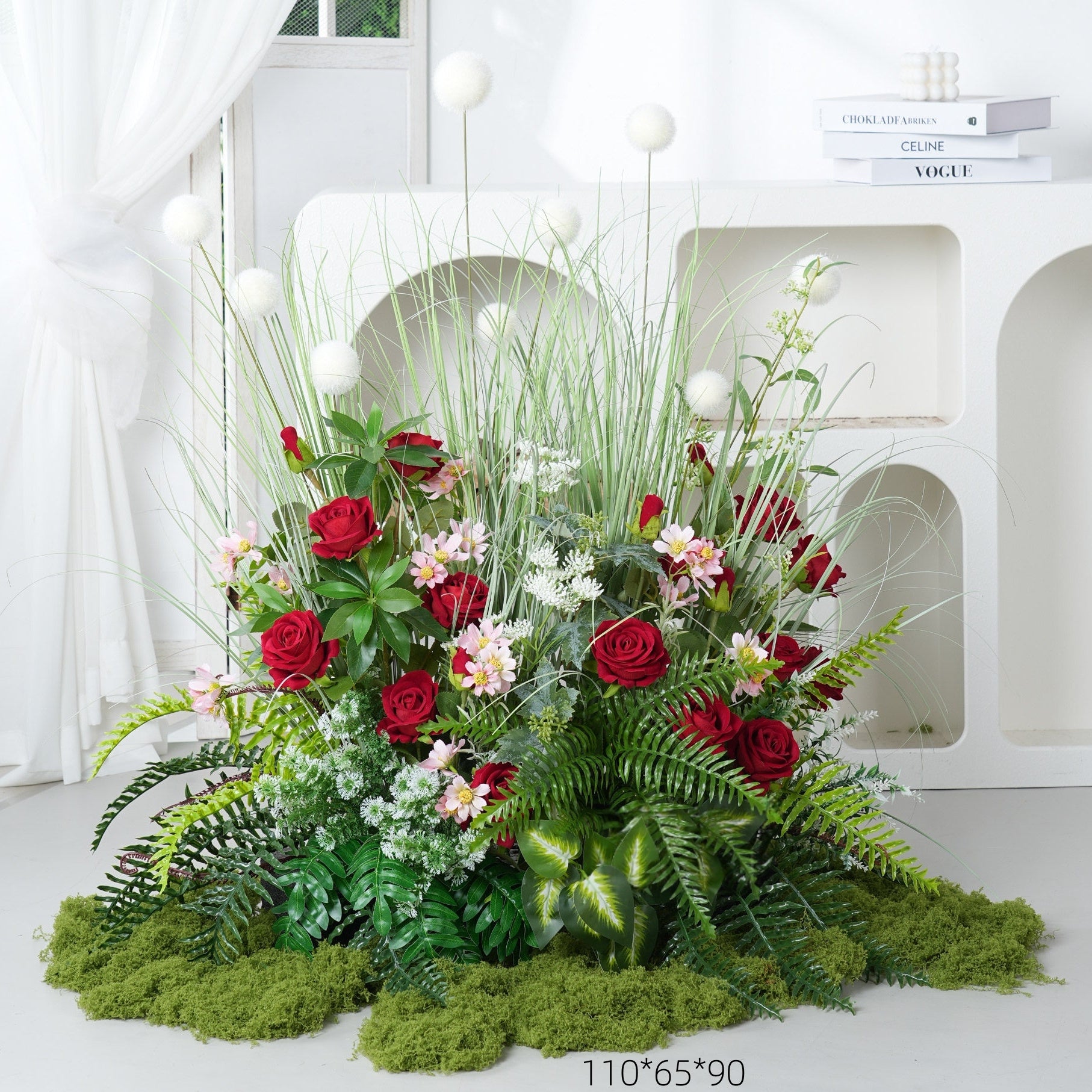 Configuración de flores artificiales inspiradas en la primavera – Conjunto de flores artificiales azules y amarillas para eventos FA-264