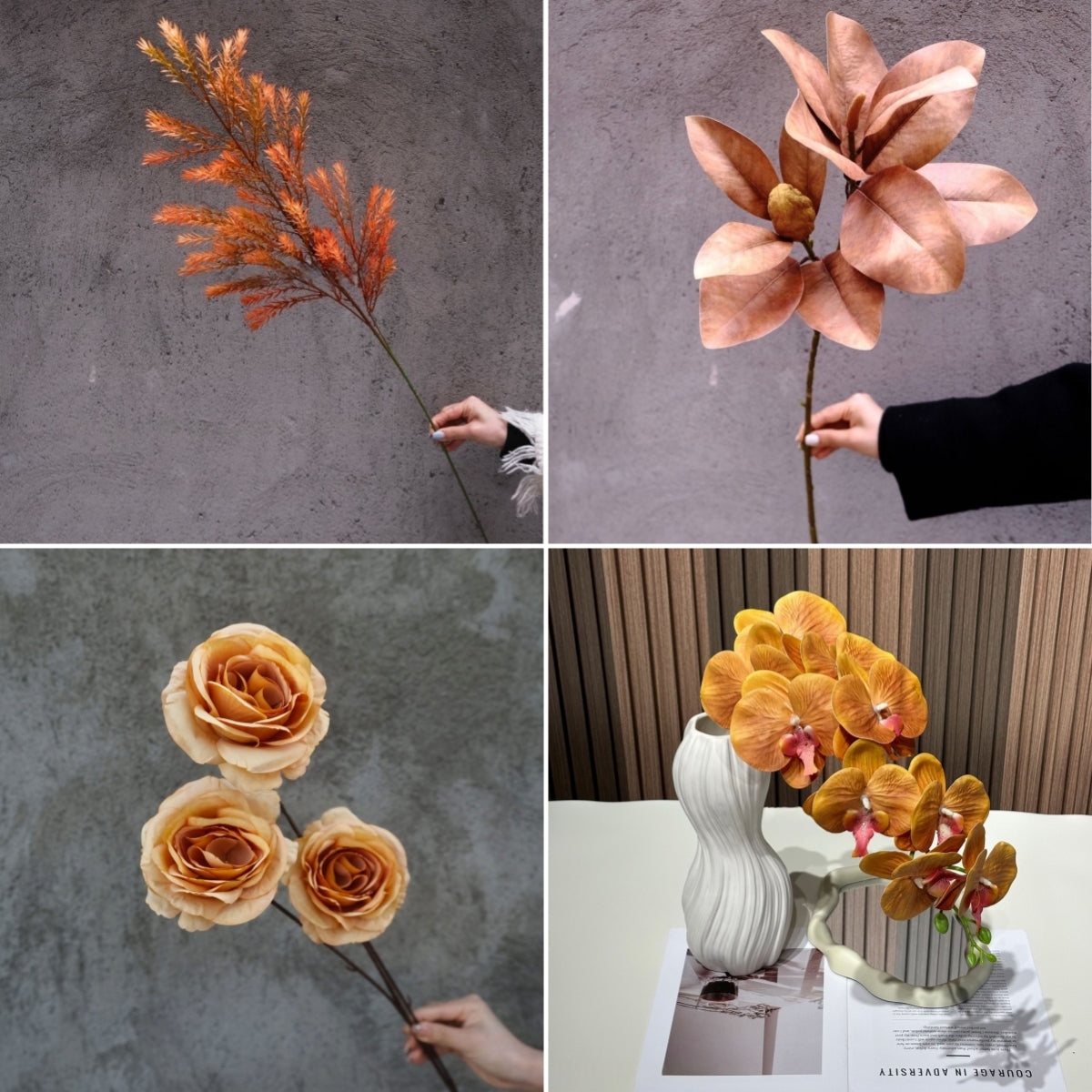 Warm Autumn Orange Floral Spray | Faux Botanical for Fall-Inspired Interiors FS-1012B