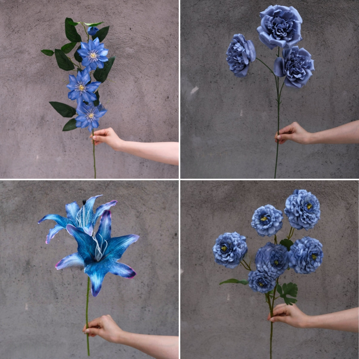 Dusty Blue Single Stem Flower | Realistic Faux Bloom for Home Styling