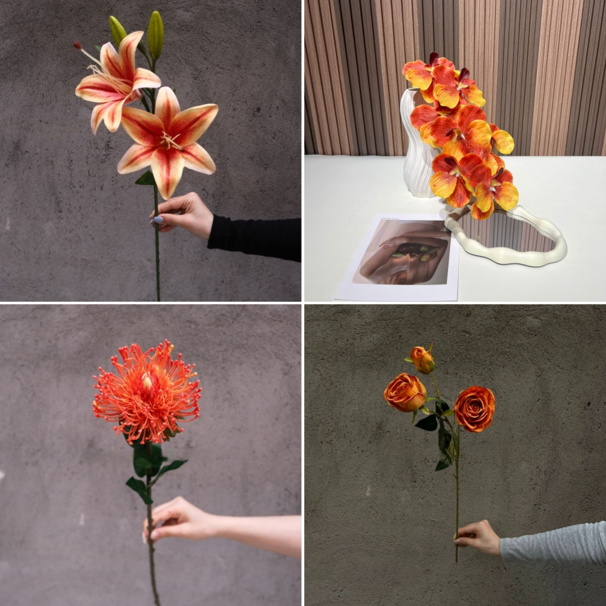 Warm Autumn Orange Silk Flower | Lifelike Faux Stem for Cozy Home Styling FS-1011B