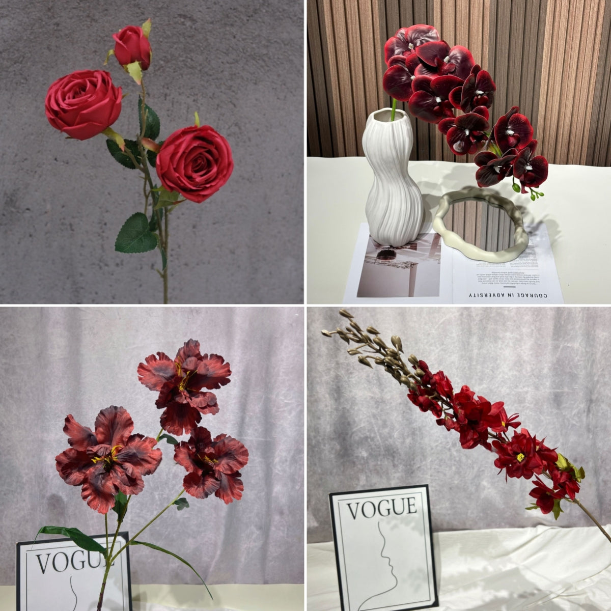 Elegant Wine Red Artificial Flower | Burgundy Accent for Interior Styling FS-1007B