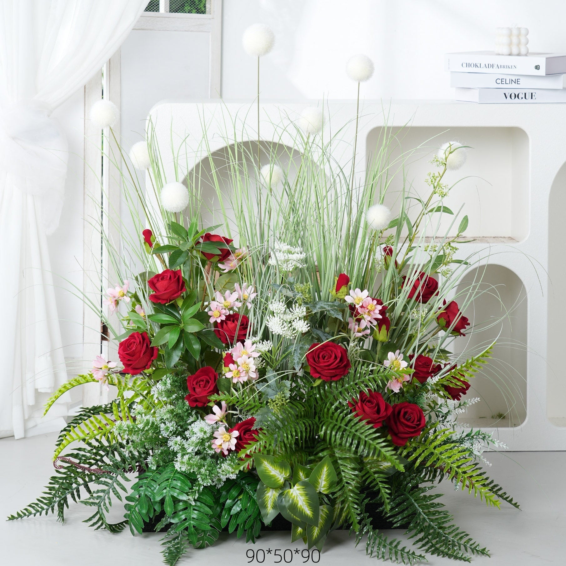 Configuración de flores artificiales inspiradas en la primavera – Conjunto de flores artificiales azules y amarillas para eventos FA-264