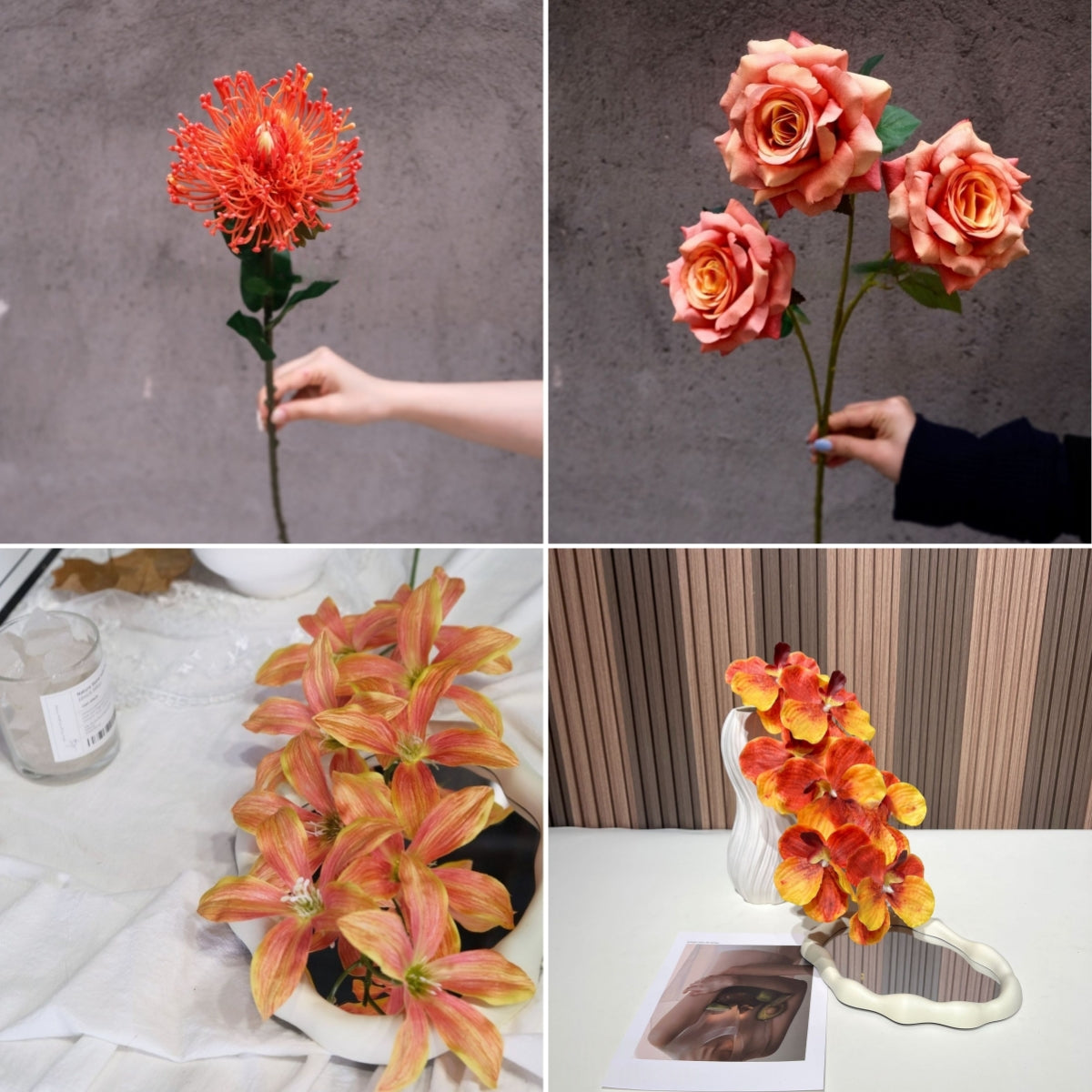 Rusty Orange Faux Stem Flower | Earthy Tone Floral for Boho Decor FS-1014C