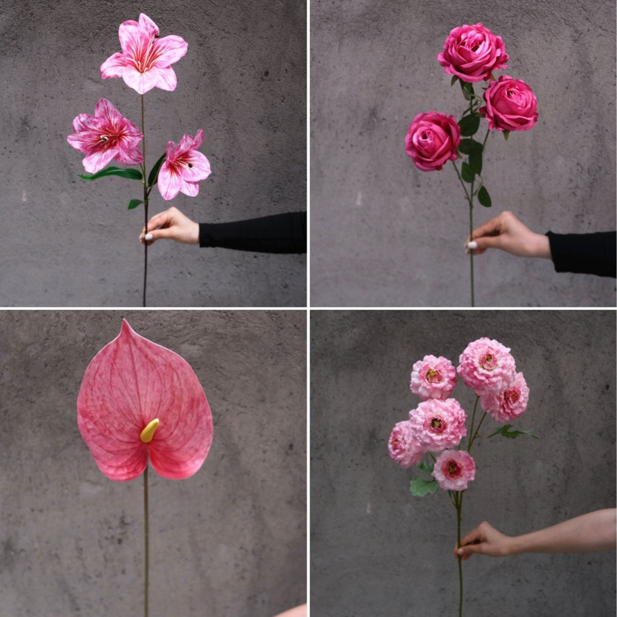 Single Stem Magenta Pink Silk Flower | Faux Floral for Modern Home Decor FS-1010C