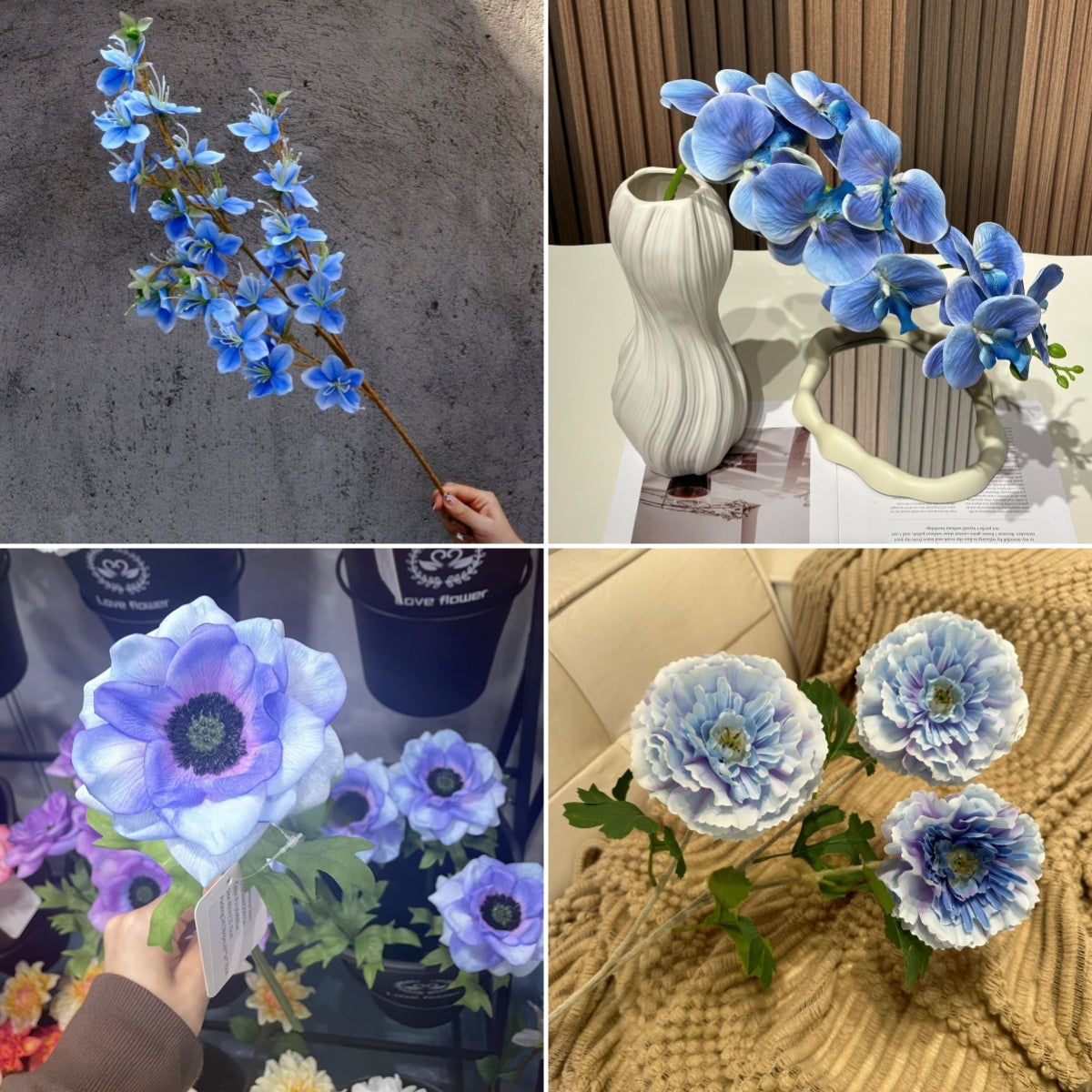 Dusty Blue Faux Floral Stem | Chic Single Bloom for Contemporary Spaces FS-1008C