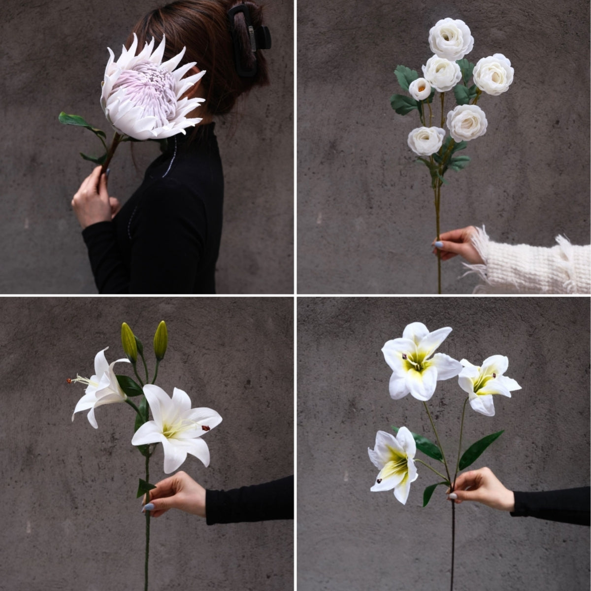 White Single Stem Faux Flowers | Classic Artificial Blooms for Home Decor FS-1003C