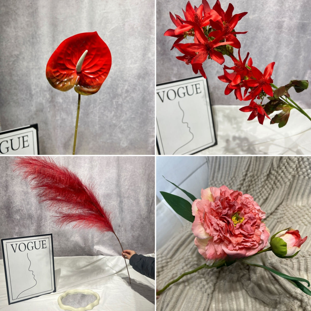 Red Realistic Faux Flower Stem | Stunning Home & Table Decor Accent FS-1005C