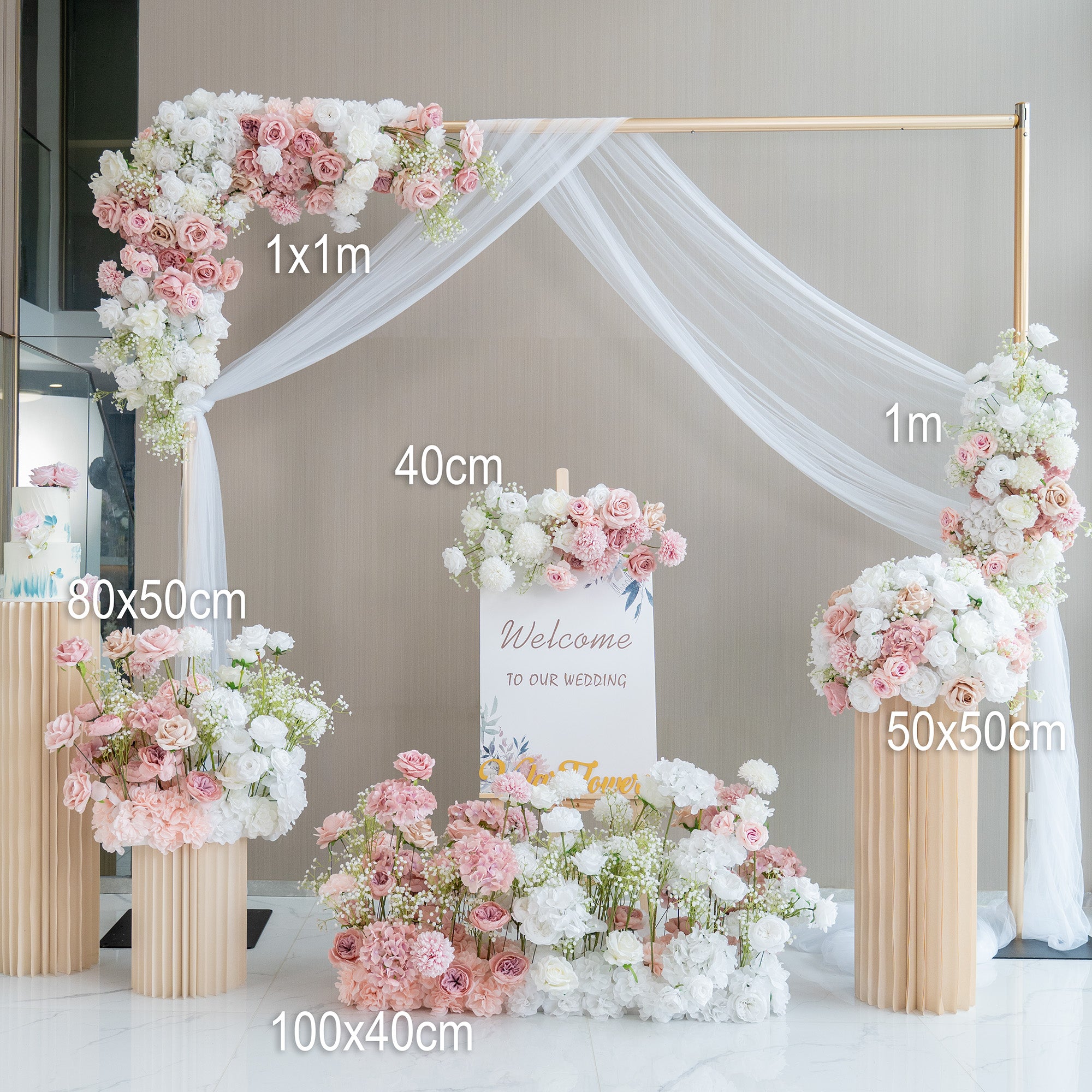Luxury Wedding Flower Arrangement Set – Artificial Floral Backdrop, Welcome Sign Flowers & Table Decorations for Elegant Wedding Decor VF-418-3