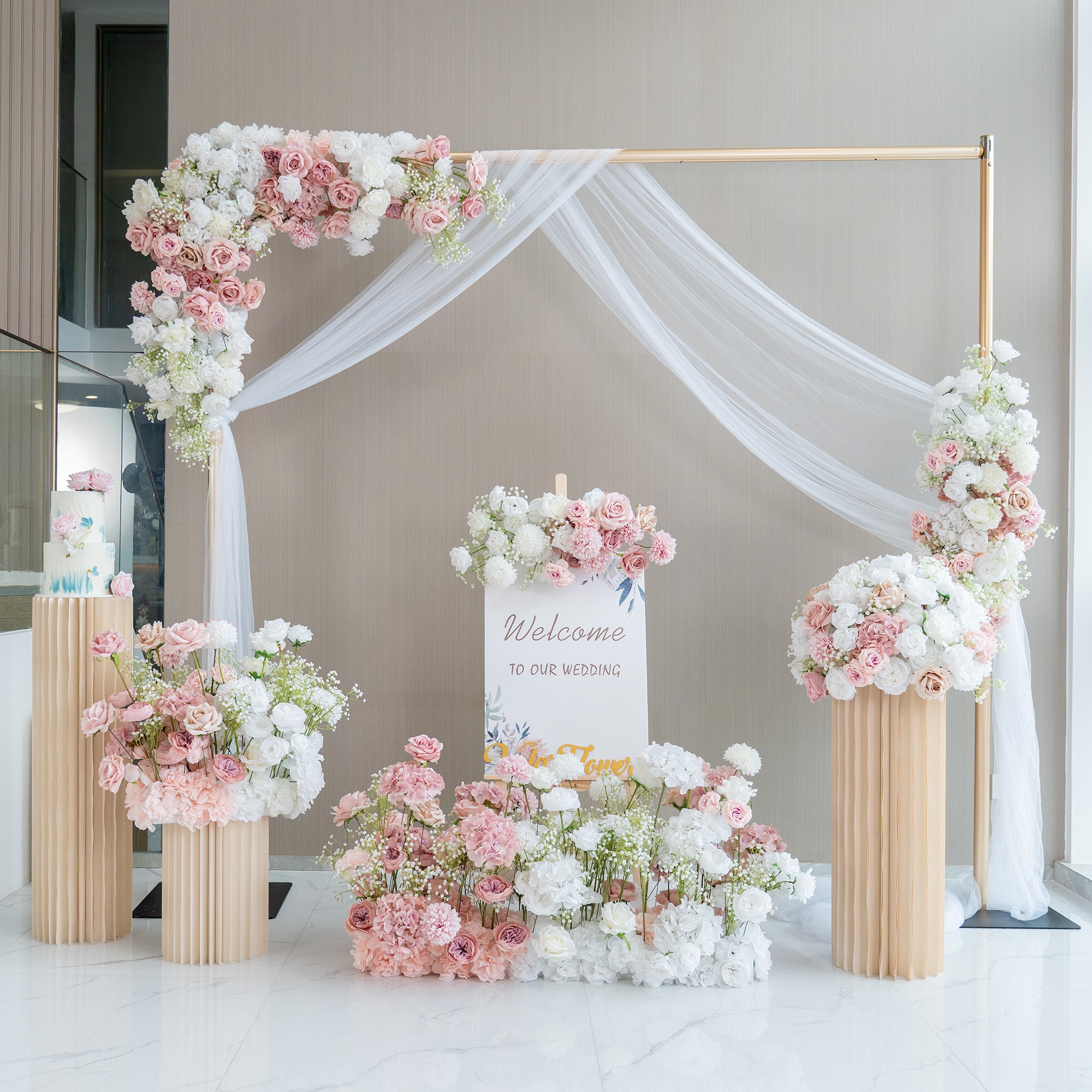 Luxury Wedding Flower Arrangement Set – Artificial Floral Backdrop, Welcome Sign Flowers & Table Decorations for Elegant Wedding Decor VF-418-3