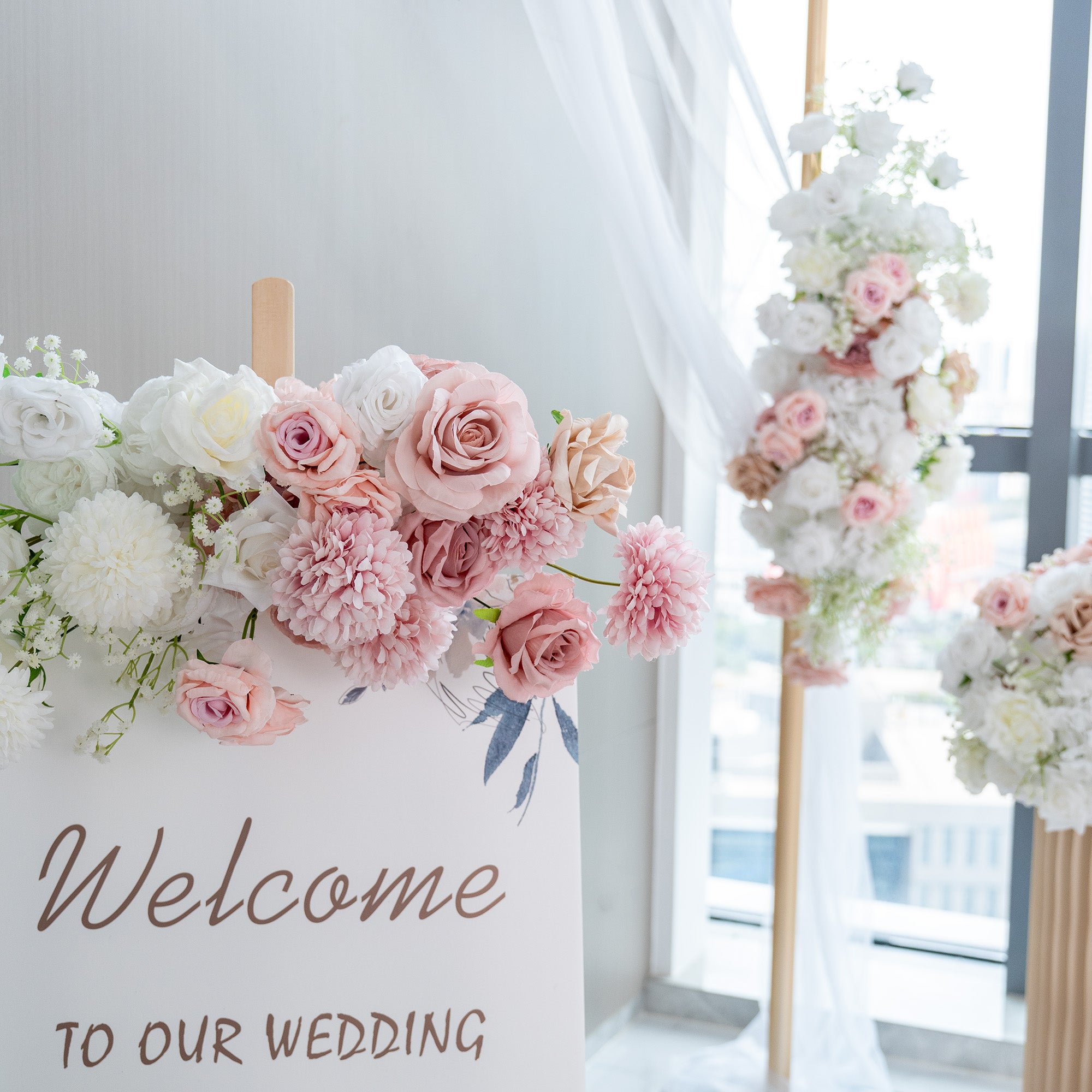 Luxury Wedding Flower Arrangement Set – Artificial Floral Backdrop, Welcome Sign Flowers & Table Decorations for Elegant Wedding Decor VF-418-3