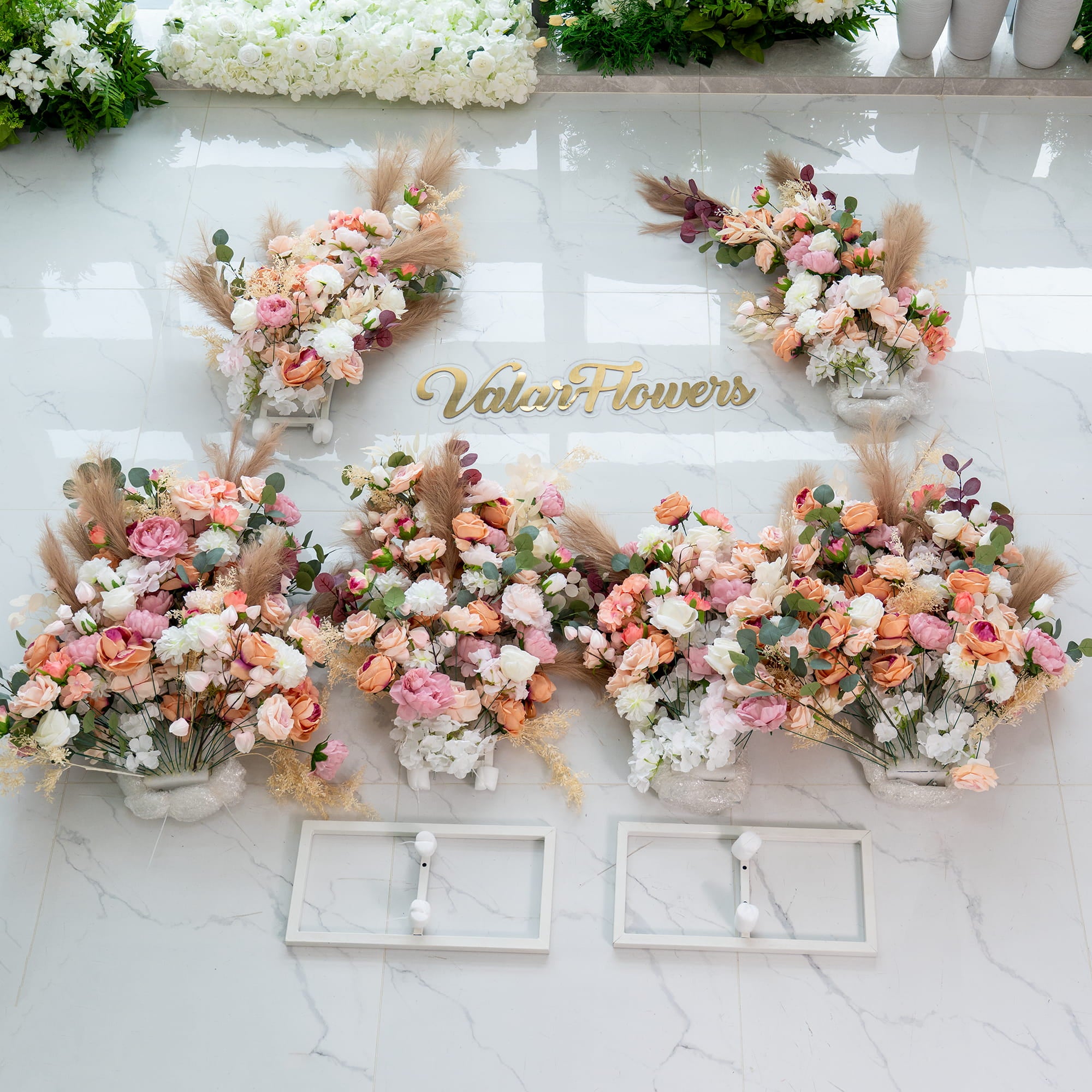 Arco de Cuerno en Rosa Blush y Crema Valar, Fondo Floral Artificial, Decoración Elegante para Ceremonia de Boda, Accesorio Fotográfico para Evento Boho VF-327-3