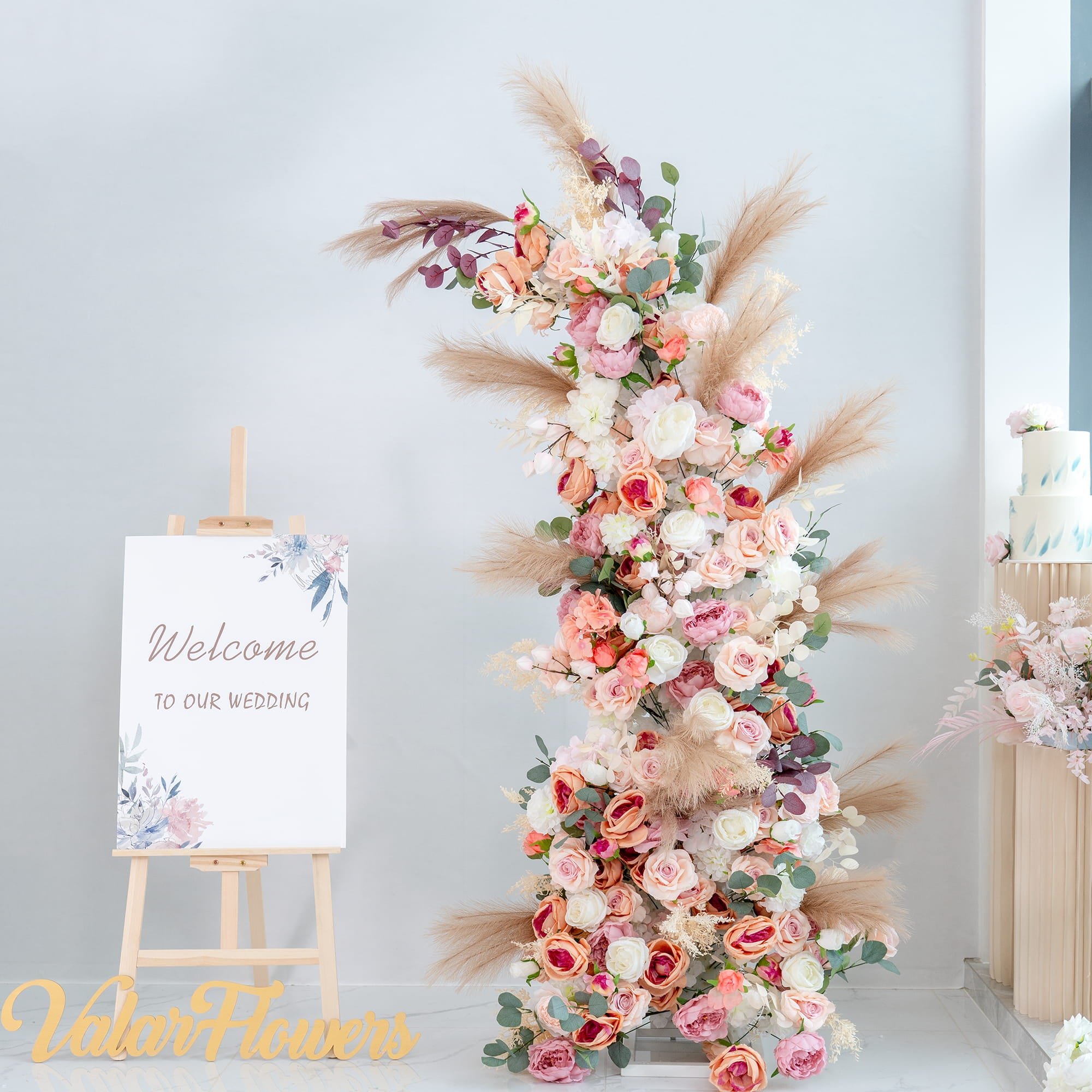Arco de Cuerno en Rosa Blush y Crema Valar, Fondo Floral Artificial, Decoración Elegante para Ceremonia de Boda, Accesorio Fotográfico para Evento Boho VF-327-3