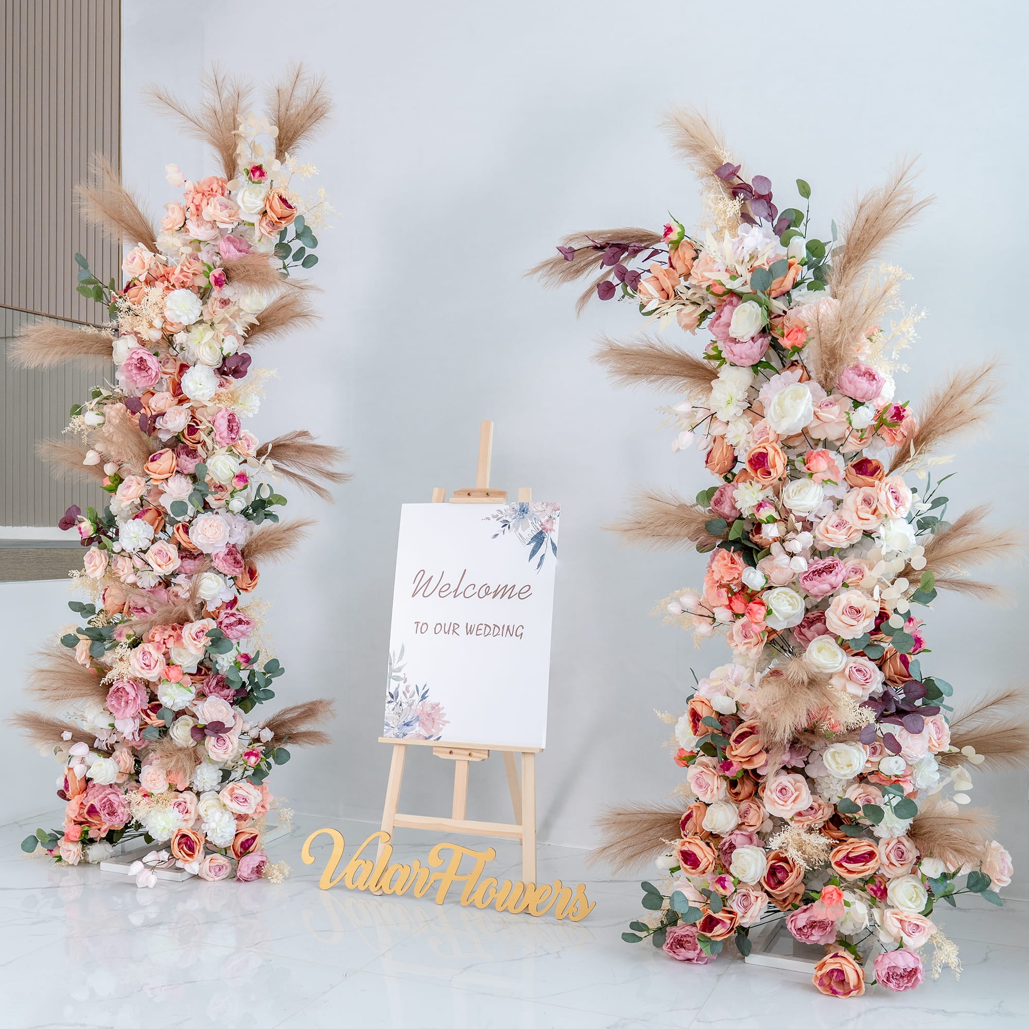 Arco de Cuerno en Rosa Blush y Crema Valar, Fondo Floral Artificial, Decoración Elegante para Ceremonia de Boda, Accesorio Fotográfico para Evento Boho VF-327-3