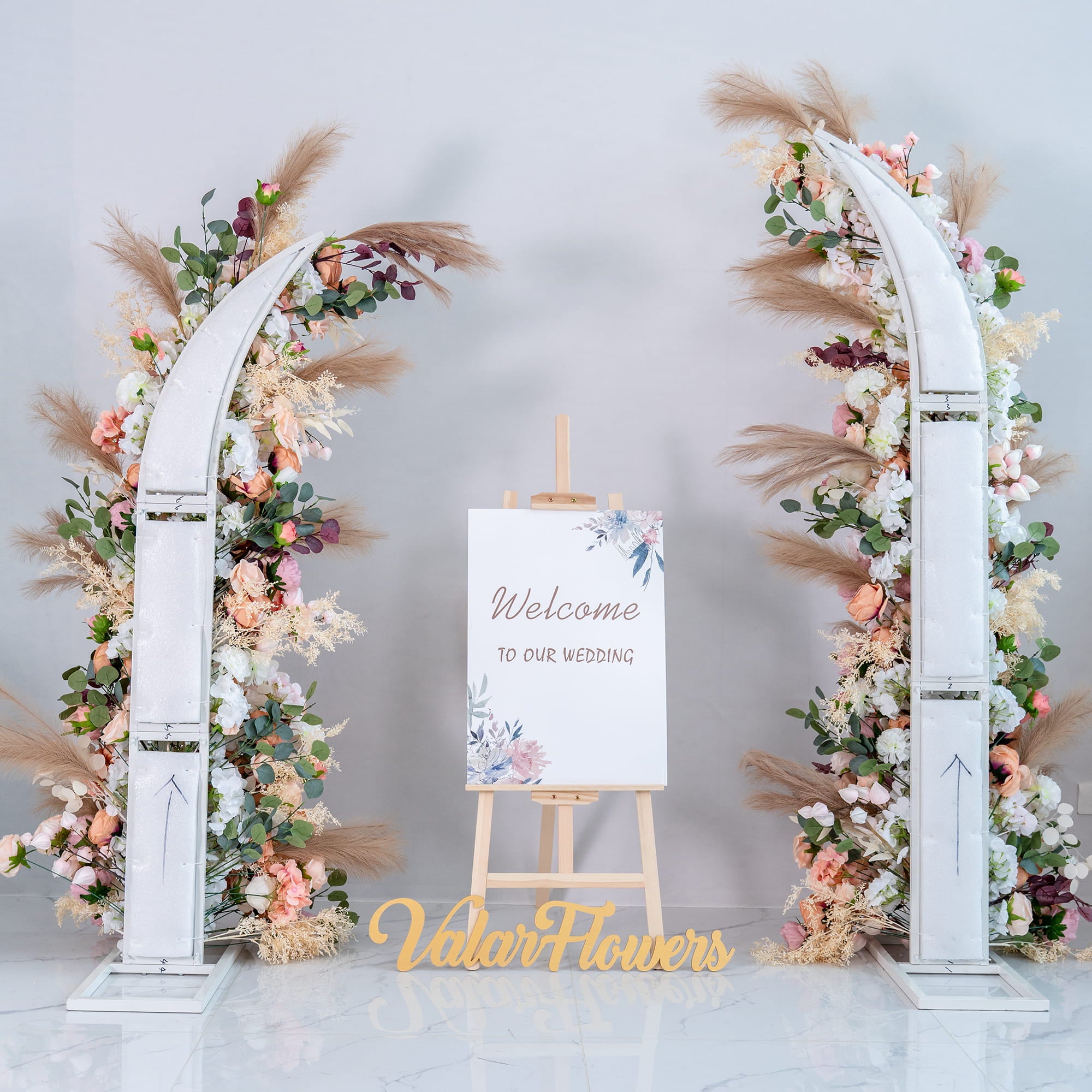 Arco de Cuerno en Rosa Blush y Crema Valar, Fondo Floral Artificial, Decoración Elegante para Ceremonia de Boda, Accesorio Fotográfico para Evento Boho VF-327-3