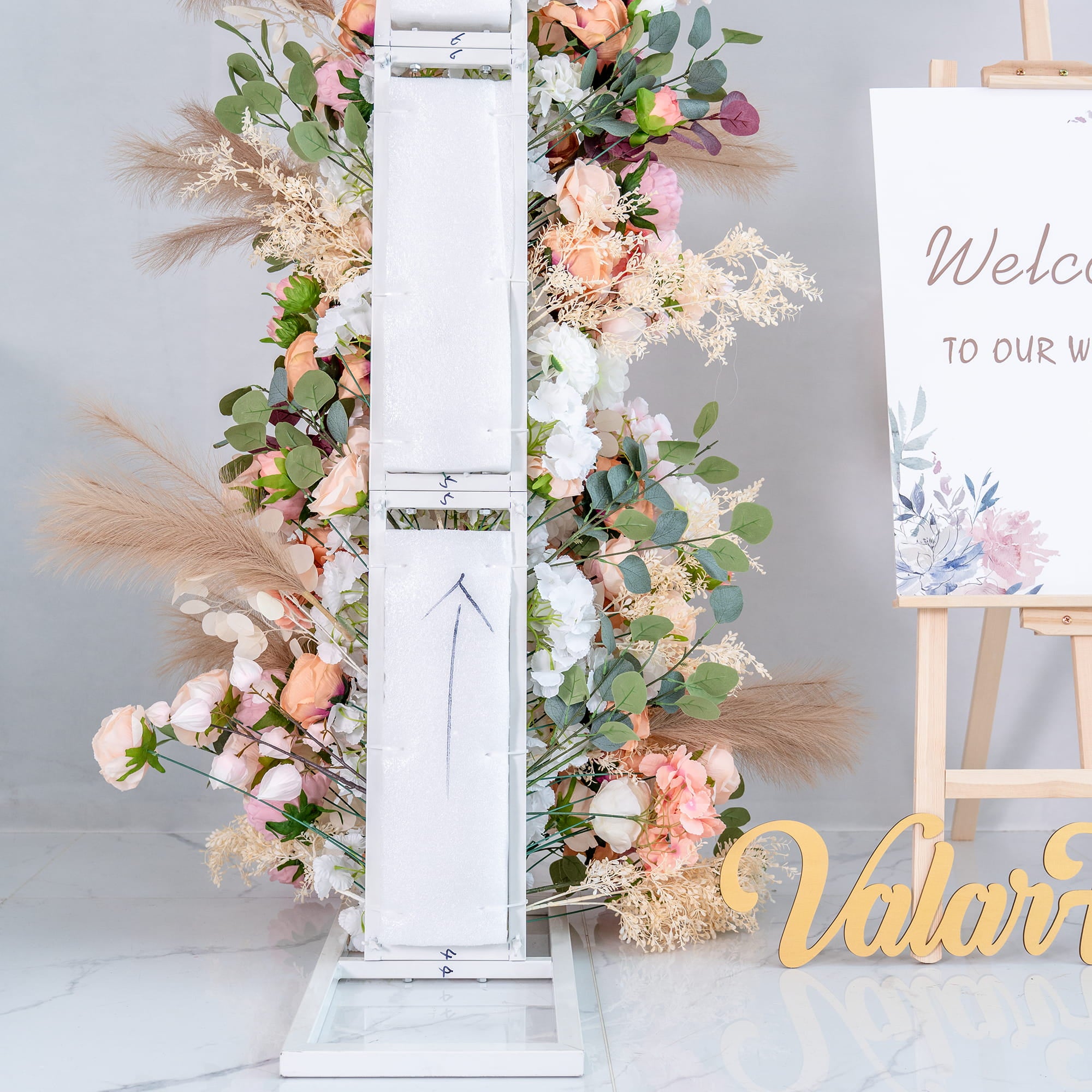 Arco de Cuerno en Rosa Blush y Crema Valar, Fondo Floral Artificial, Decoración Elegante para Ceremonia de Boda, Accesorio Fotográfico para Evento Boho VF-327-3