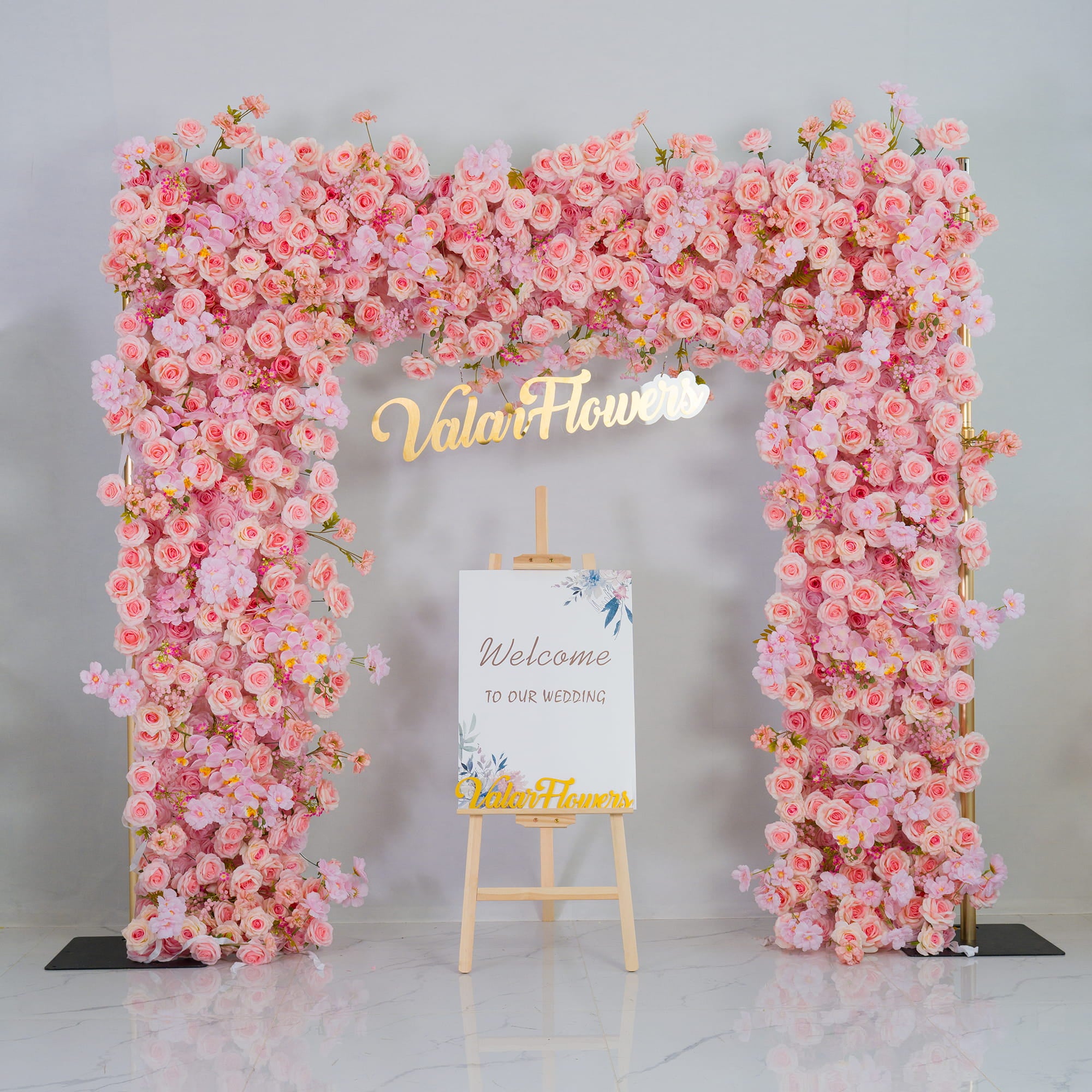 Valar Pink Rose Floral Arch, Artificial Backdrop, Romantic Wedding Ceremony Decor, Elegant Event Photography Prop VA-352