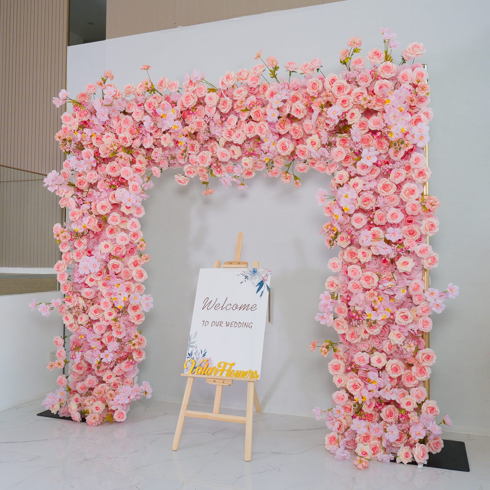 Valar Pink Rose Floral Arch, Artificial Backdrop, Romantic Wedding Ceremony Decor, Elegant Event Photography Prop VA-352