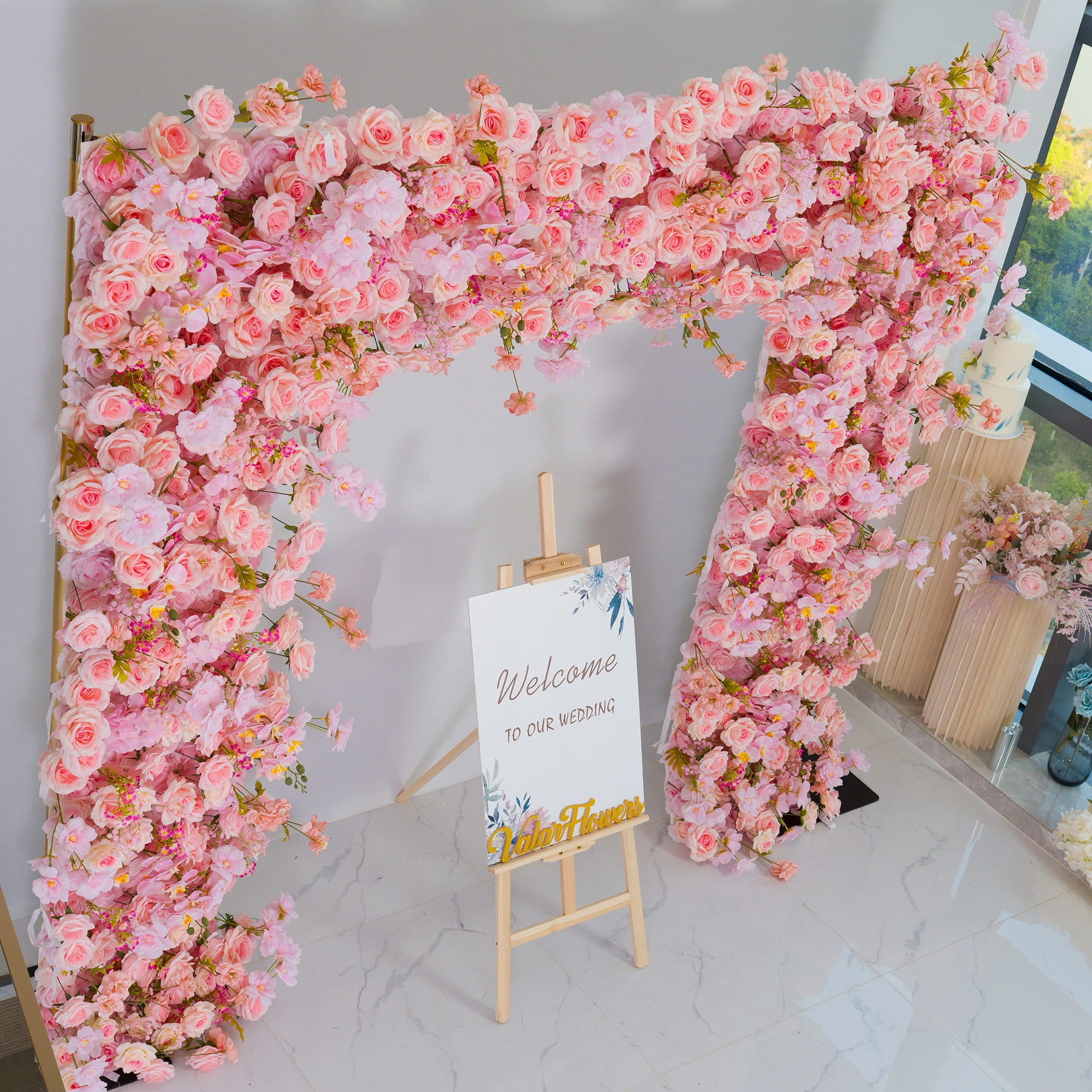 Valar Pink Rose Floral Arch, Artificial Backdrop, Romantic Wedding Ceremony Decor, Elegant Event Photography Prop VA-352