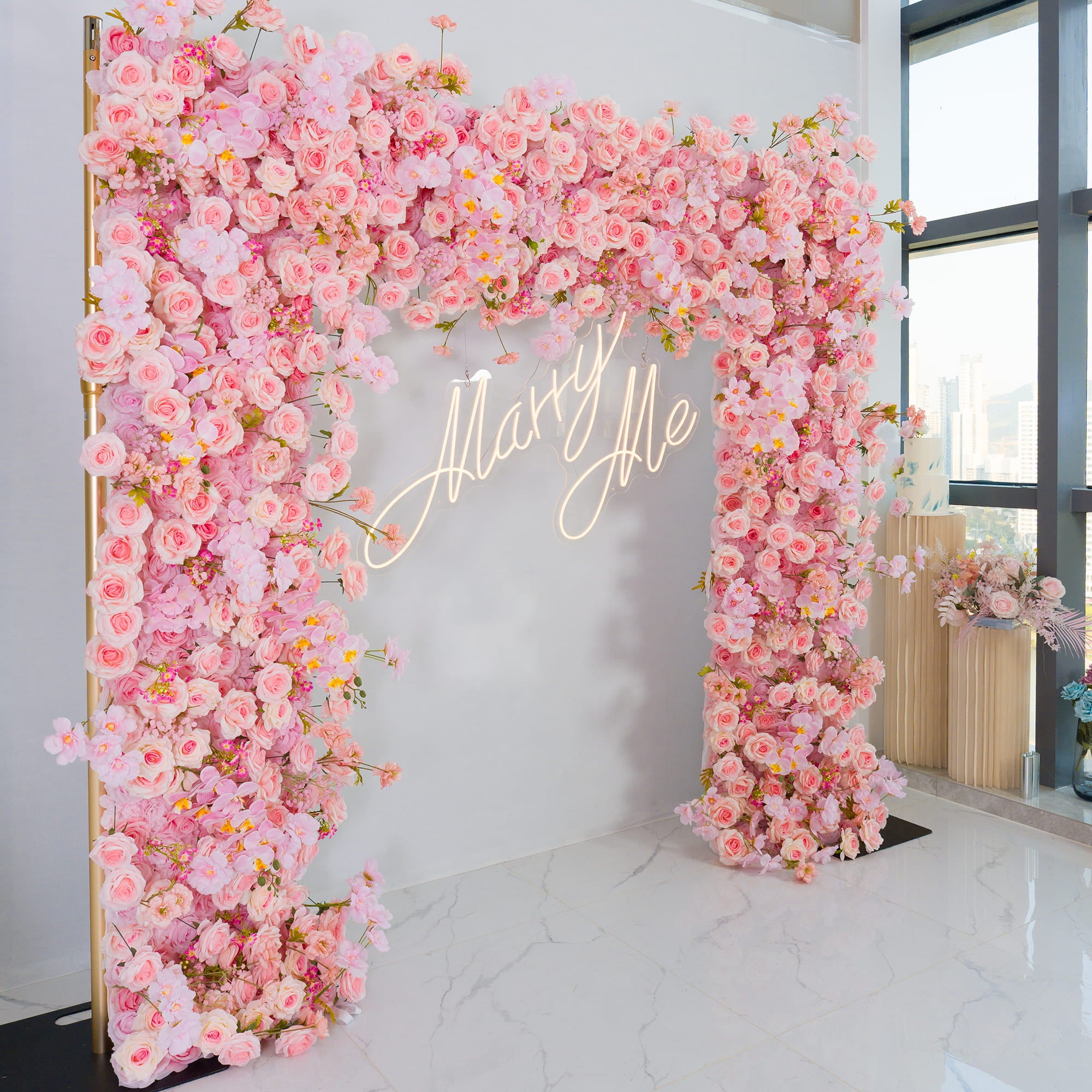 Valar Pink Rose Floral Arch, Artificial Backdrop, Romantic Wedding Ceremony Decor, Elegant Event Photography Prop VA-352